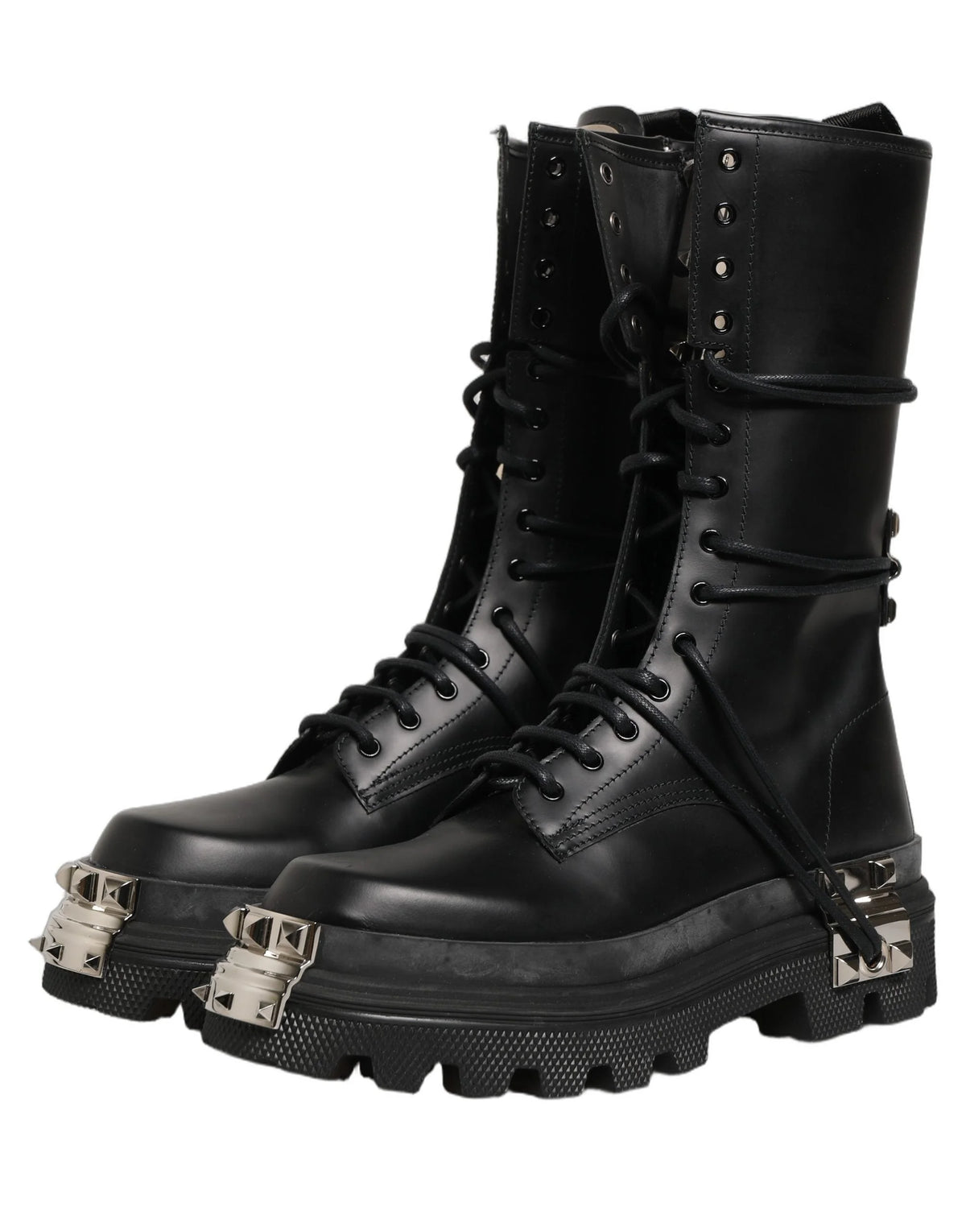 Dolce & Gabbana Sort Stud Platform Combat Høje Støvler