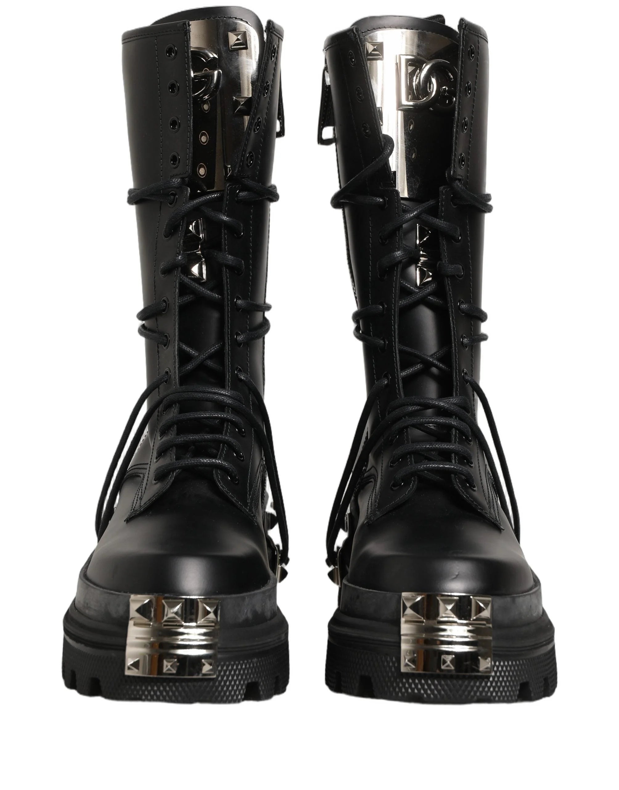 Dolce & Gabbana Sorte Støvler med Nitter Platform Combat Høje Sko - EU44/US11