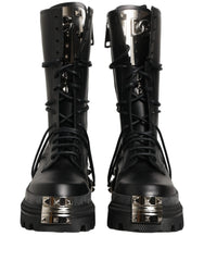 Dolce & Gabbana Sorte Støvler med Nitter Platform Combat Høje Sko - EU44/US11