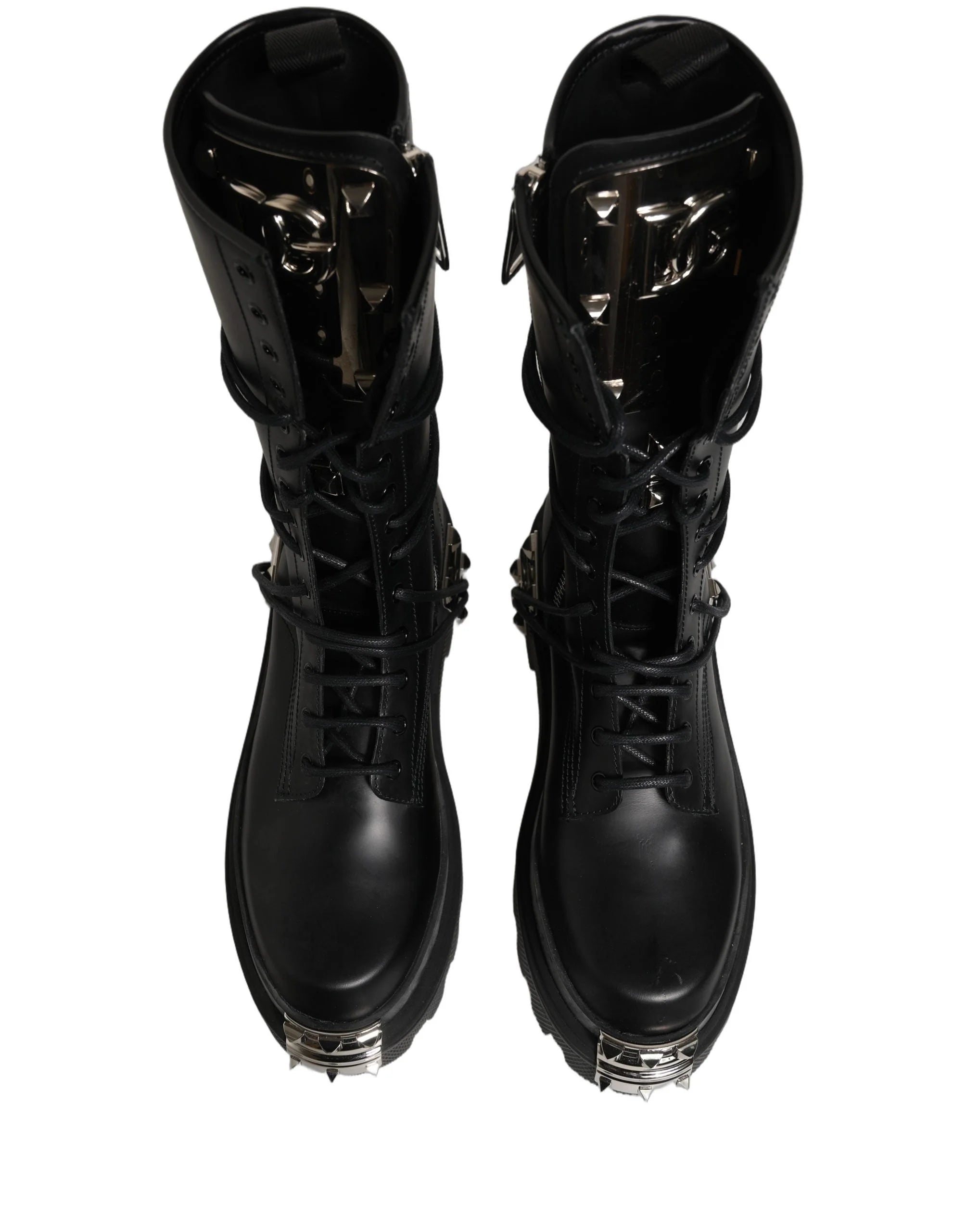 Dolce & Gabbana Sorte Støvler med Nitter Platform Combat Høje Sko - EU44/US11