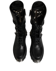 Dolce & Gabbana Sorte Støvler med Nitter Platform Combat Høje Sko - EU44/US11