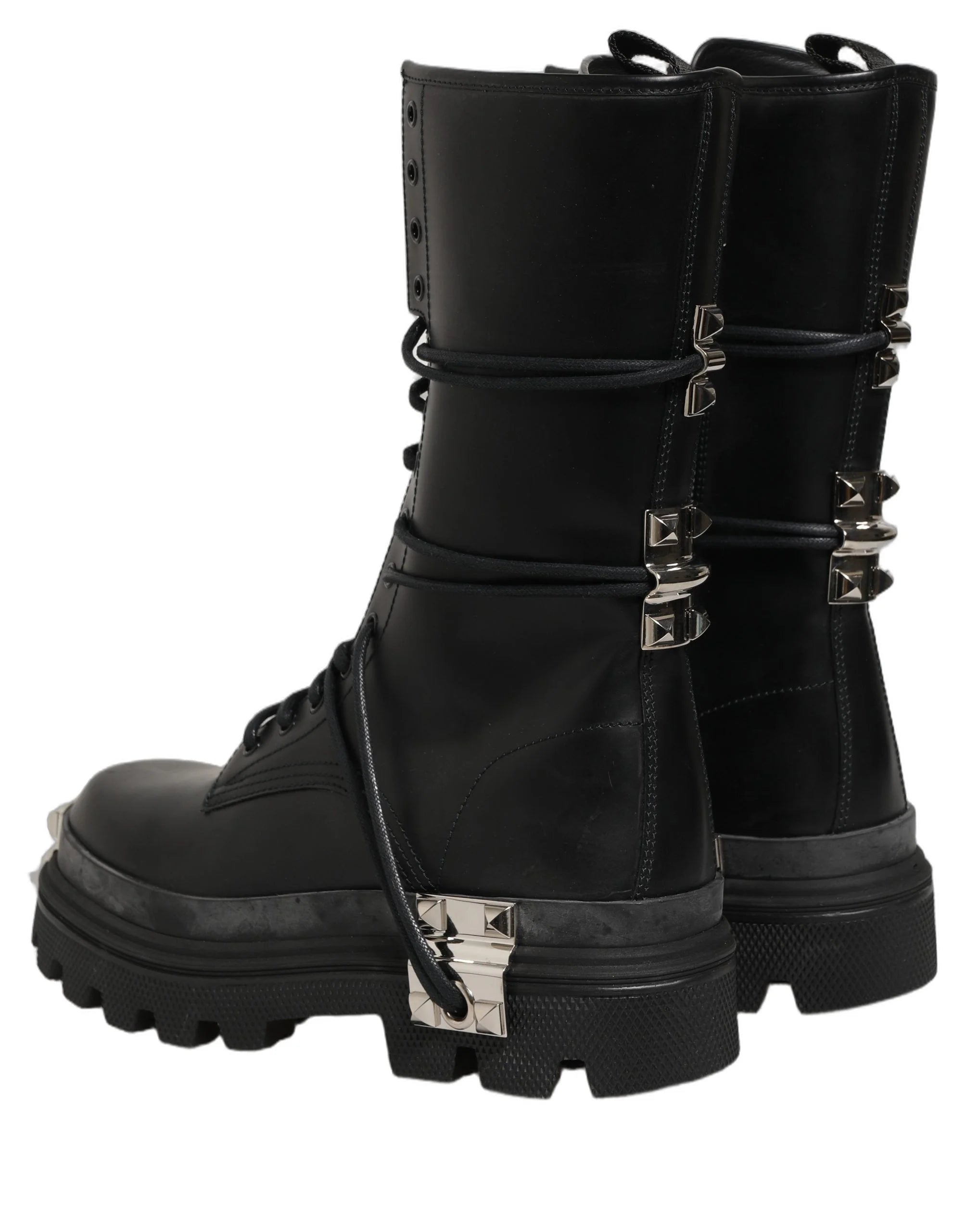 Dolce & Gabbana Sorte Støvler med Nitter Platform Combat Høje Sko - EU44/US11