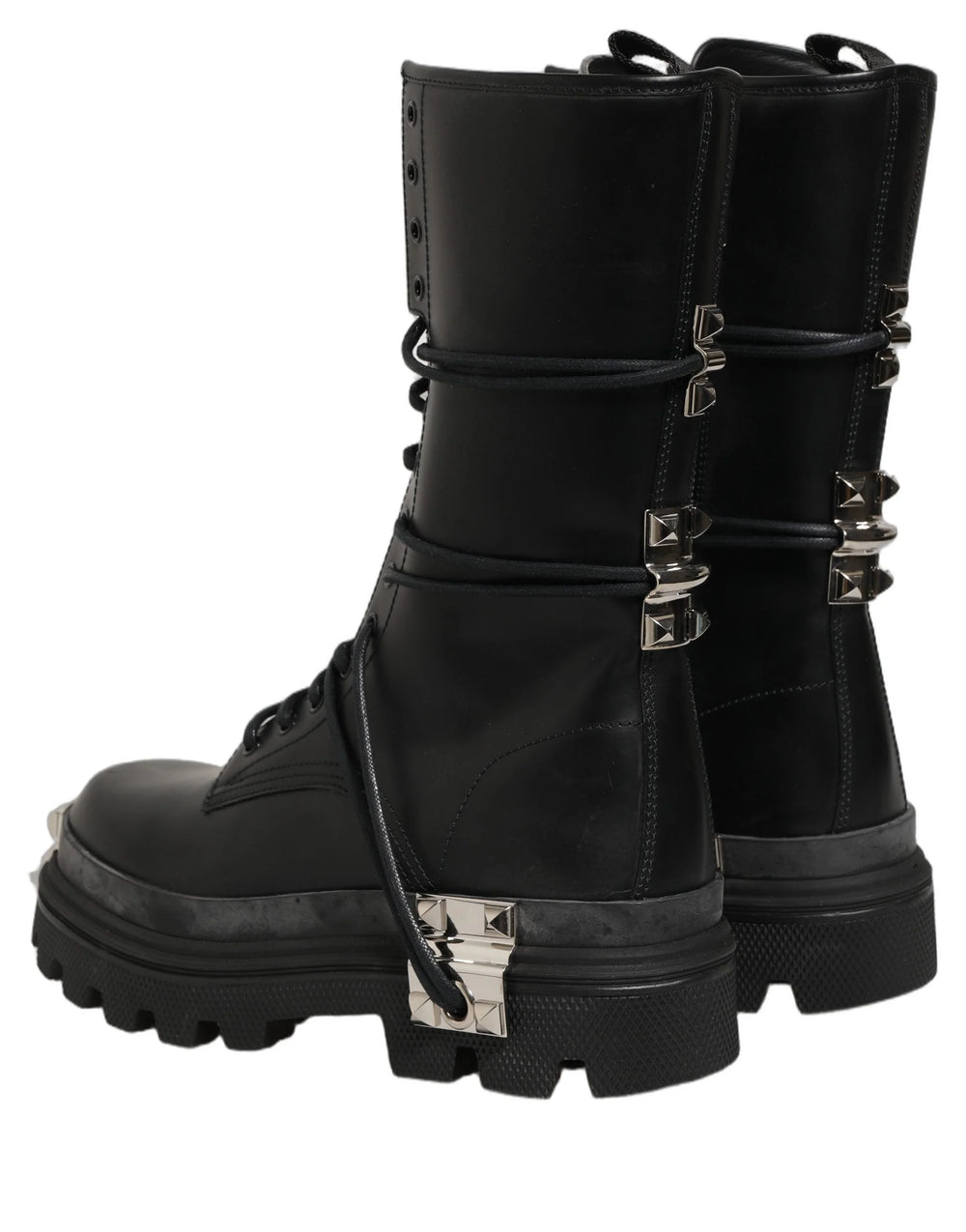 Dolce & Gabbana Sorte Støvler med Nitter Platform Combat Høje Sko - EU44/US11