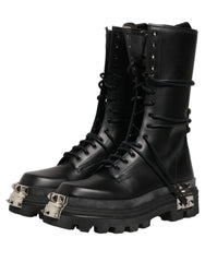 Dolce & Gabbana Sorte Støvler med Nitter Platform Combat Høje Sko - EU44/US11