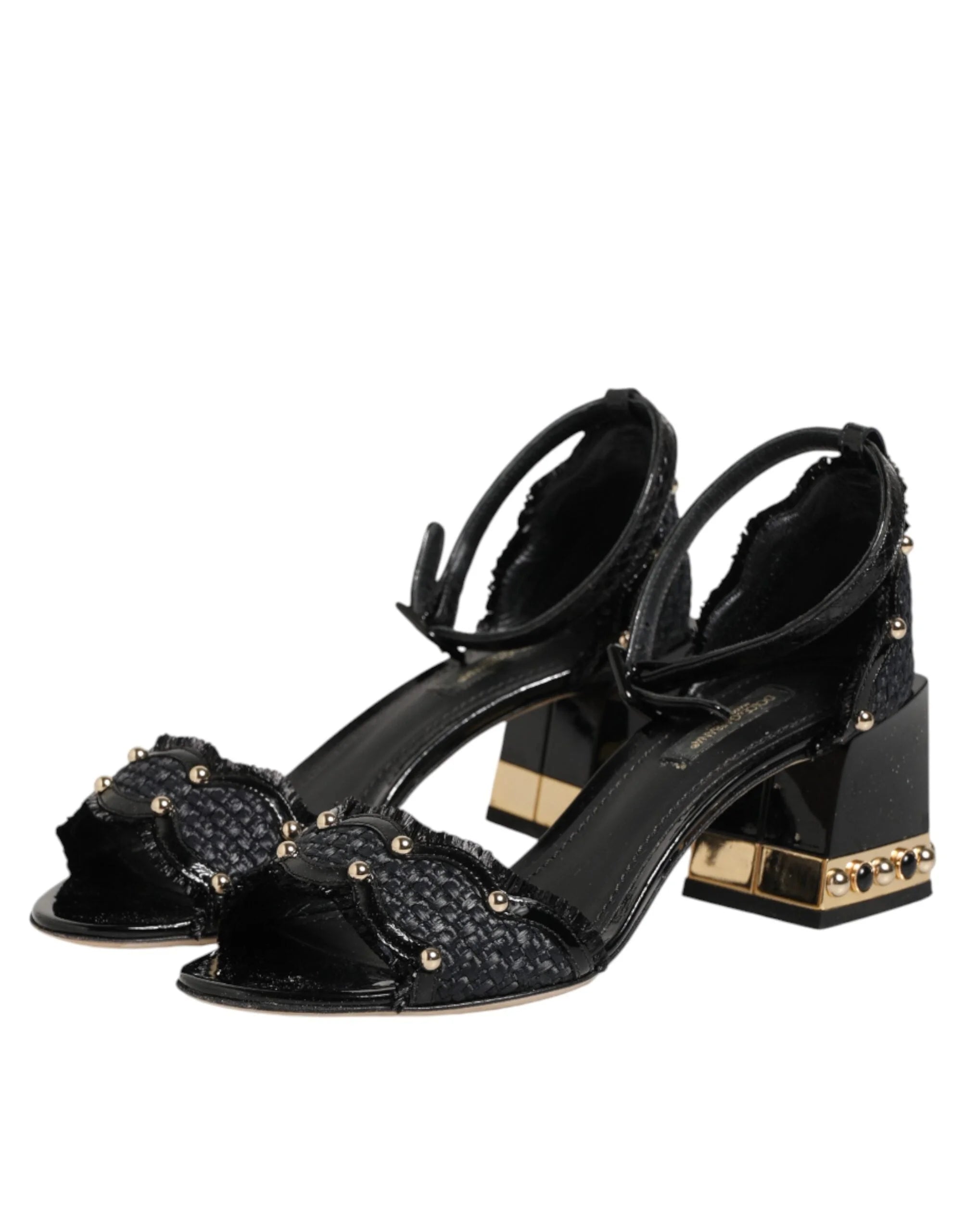 Dolce & Gabbana Black Studded Ankle Strap Sandals Shoes - EU36/US5.5