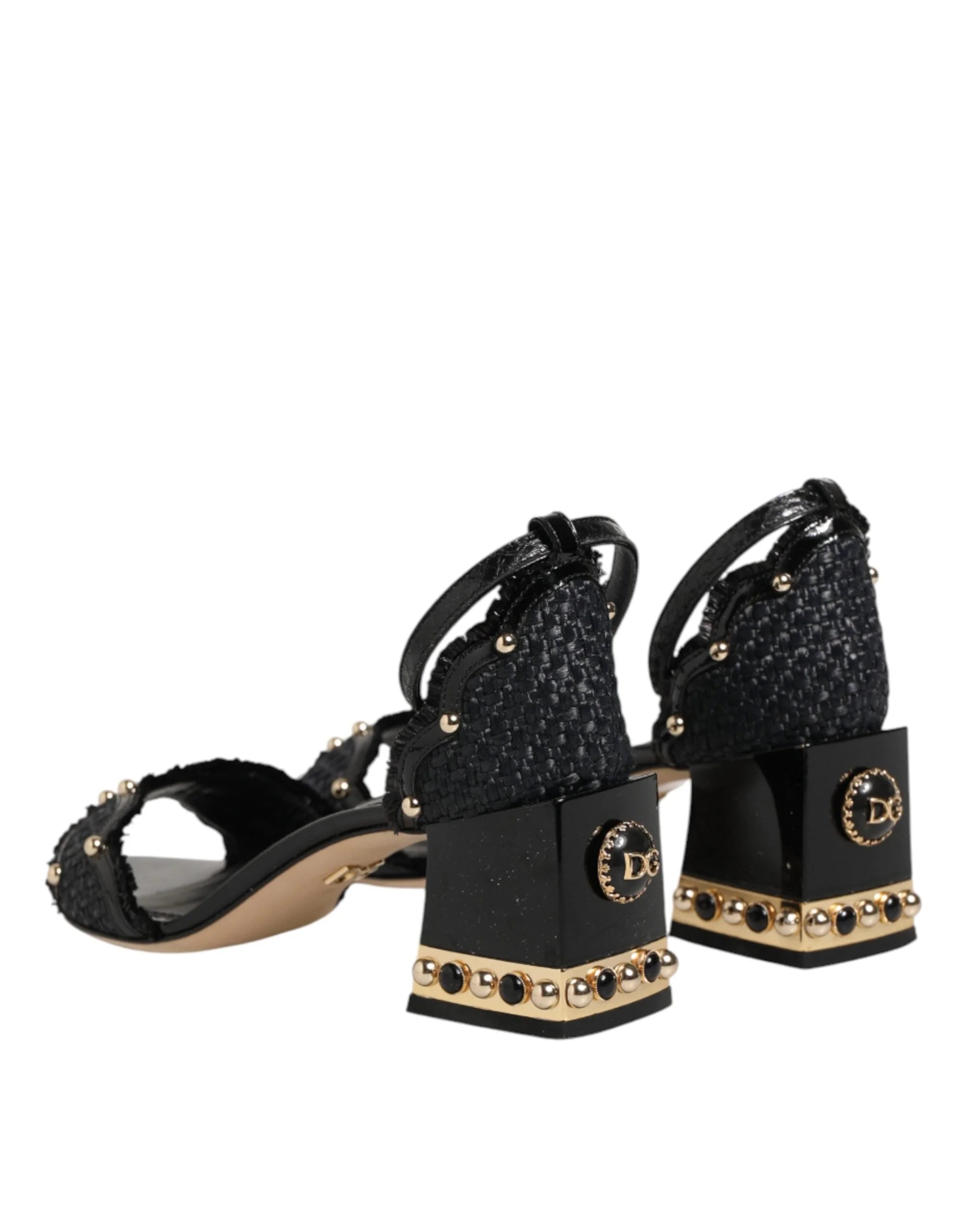 Dolce & Gabbana Black Studded Ankle Strap Sandals Shoes - EU36/US5.5