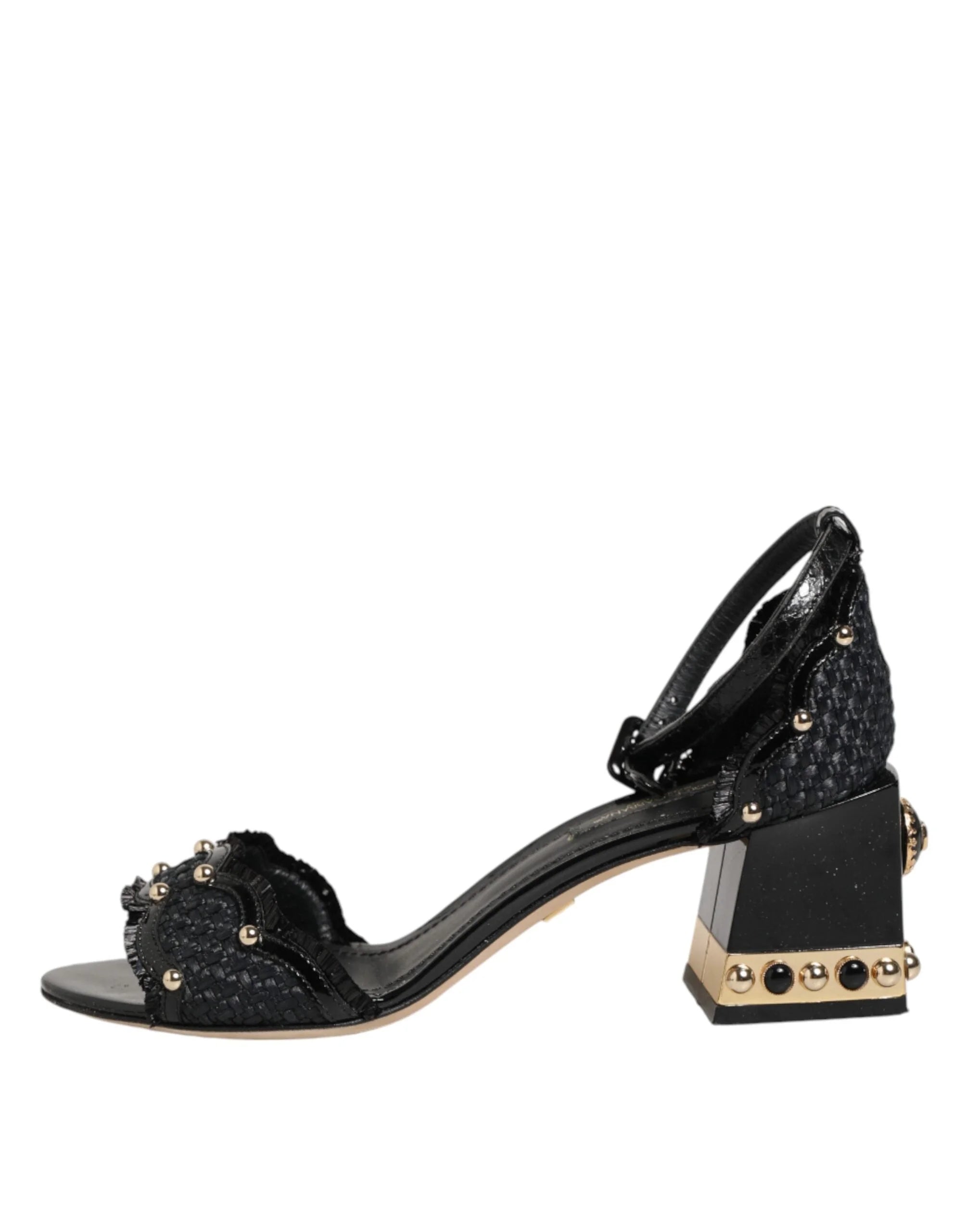 Dolce & Gabbana Black Studded Ankle Strap Sandals Shoes - EU36/US5.5