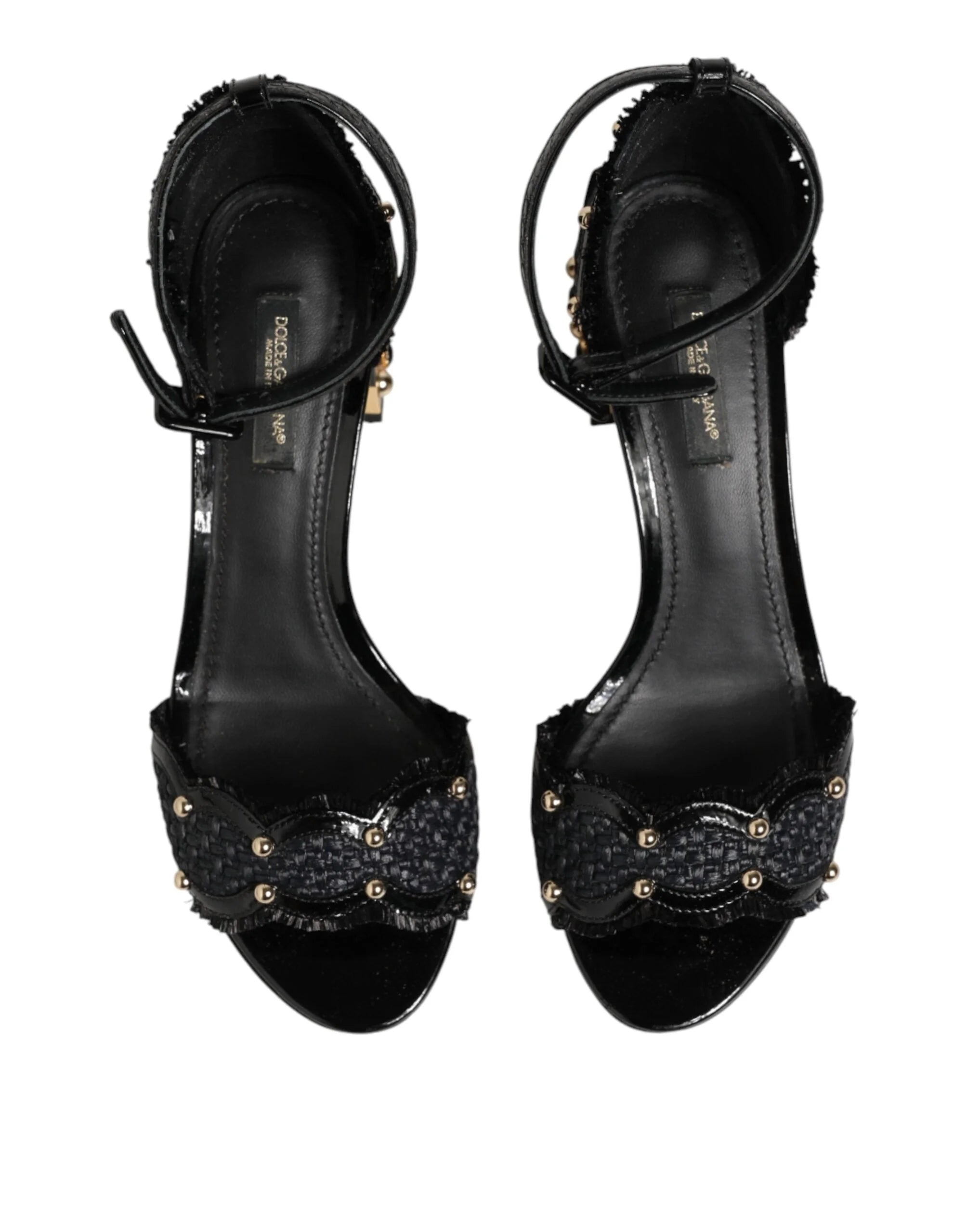 Dolce & Gabbana Black Studded Ankle Strap Sandals Shoes - EU36/US5.5