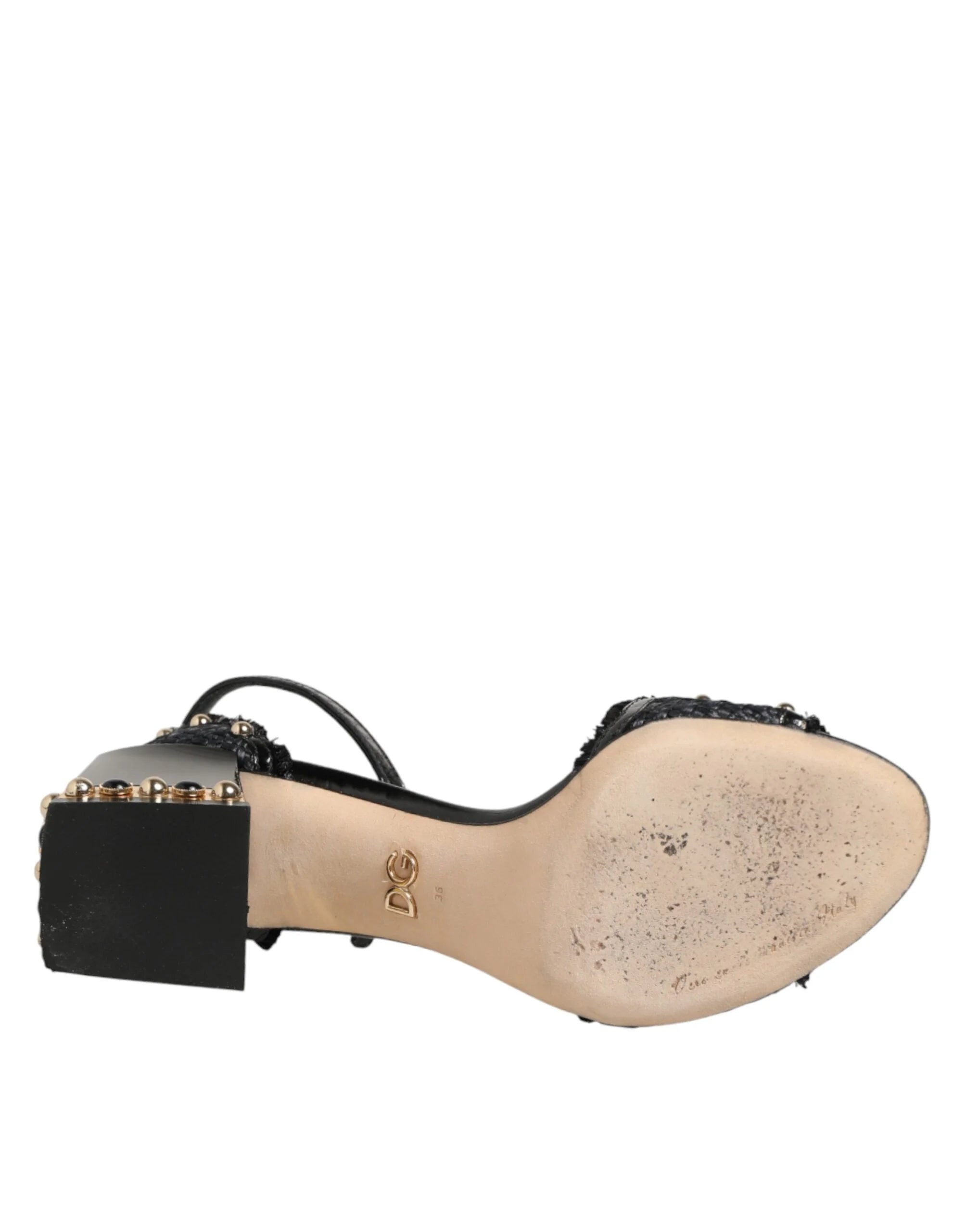 Dolce & Gabbana Black Studded Ankle Strap Sandals Shoes - EU36/US5.5 - Sandals
