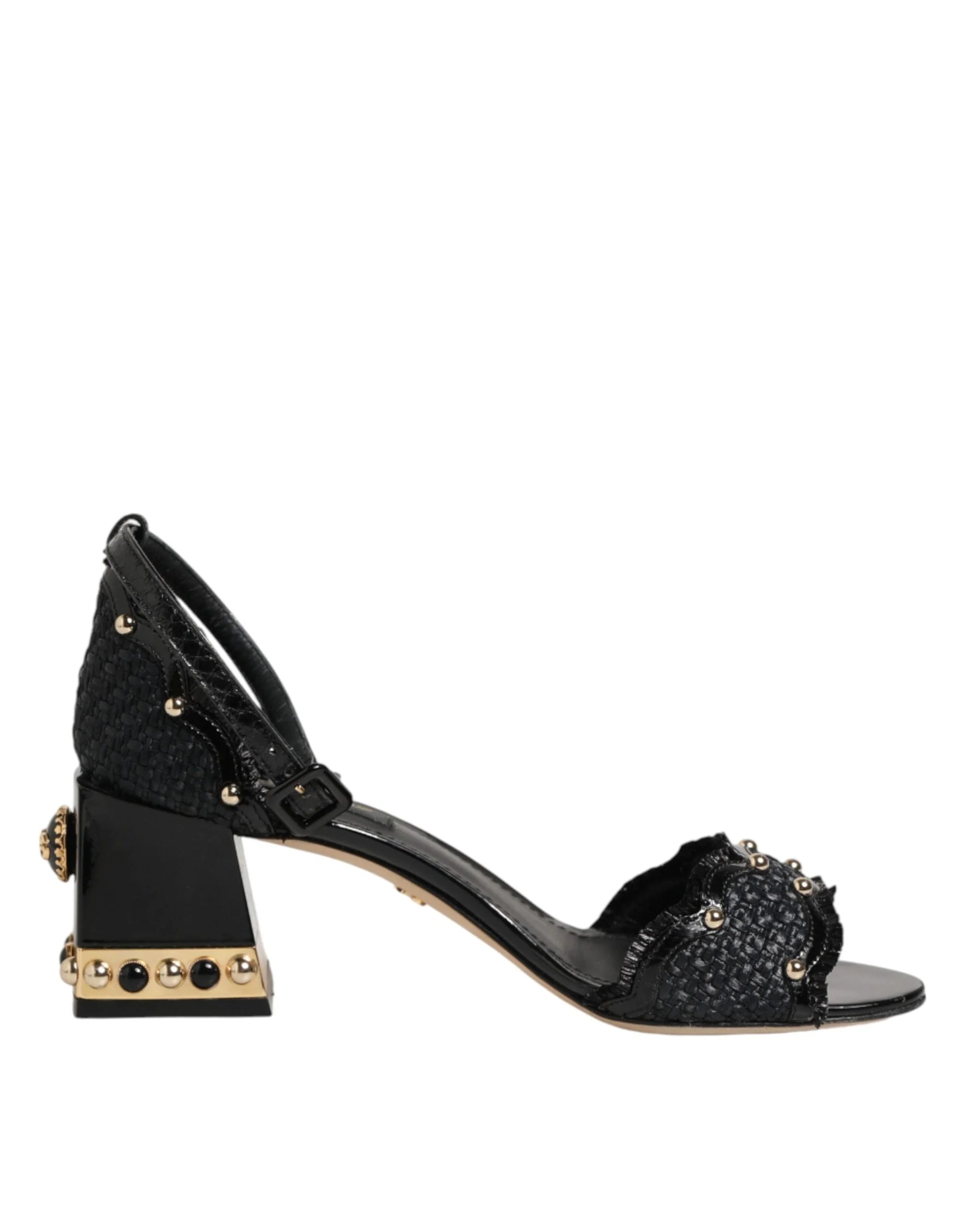 Dolce & Gabbana Black Studded Ankle Strap Sandals Shoes - EU36/US5.5