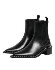 Dolce & Gabbana Black Studded Chelsea Short Ankle Boots Shoes - Boots