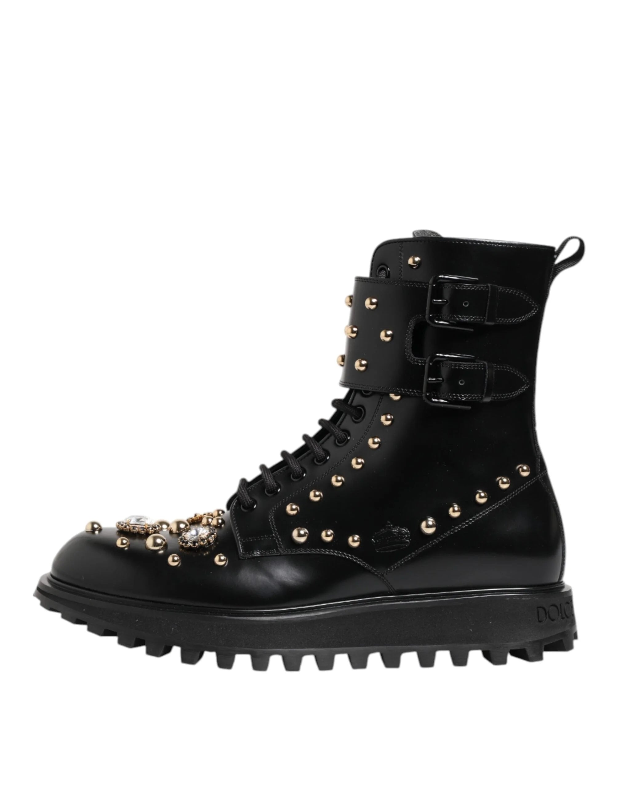 Dolce & Gabbana Black Studded Lace Up Mid Calf Boots Shoes - Boots