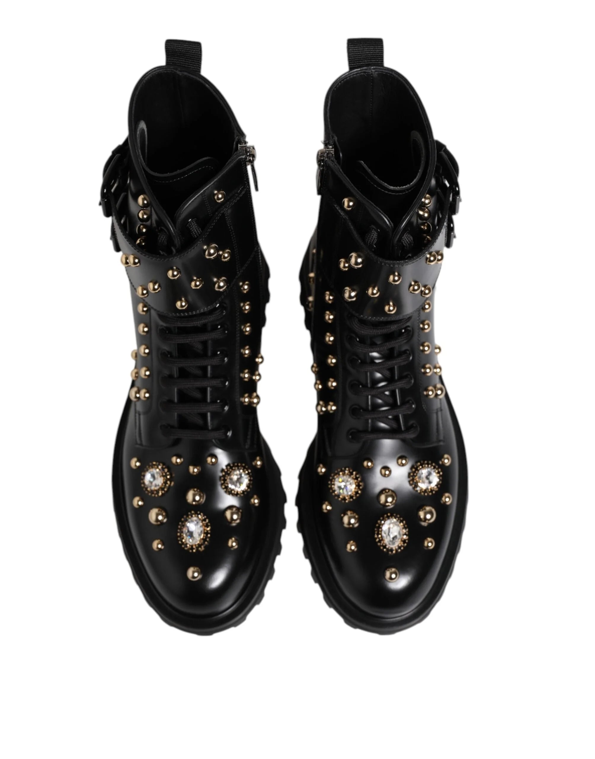 Dolce & Gabbana Black Studded Lace Up Mid Calf Boots Shoes - Boots