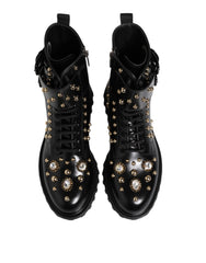 Dolce & Gabbana Black Studded Lace Up Mid Calf Boots Shoes - Boots