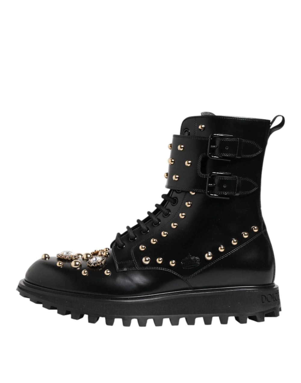 Dolce & Gabbana Black Studded Lace Up Mid Calf Boots Shoes - EU42.5/US9.5