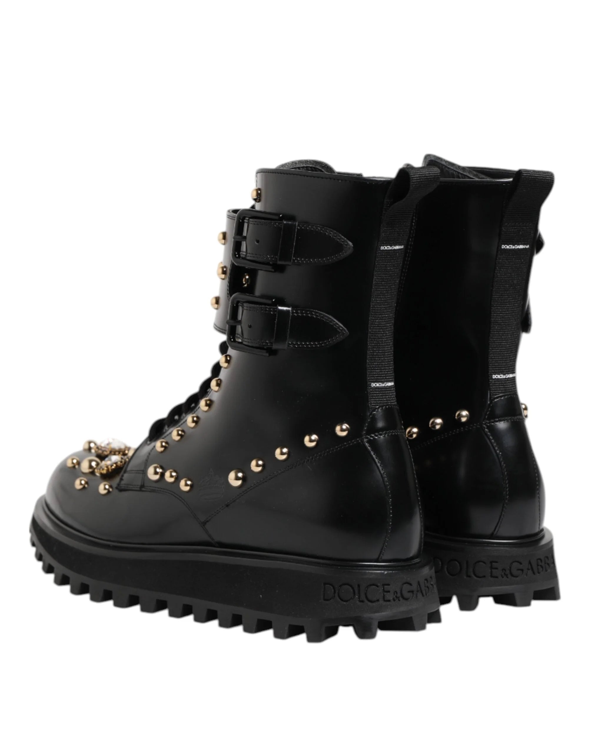 Dolce & Gabbana Black Studded Lace Up Mid Calf Boots Shoes - Boots