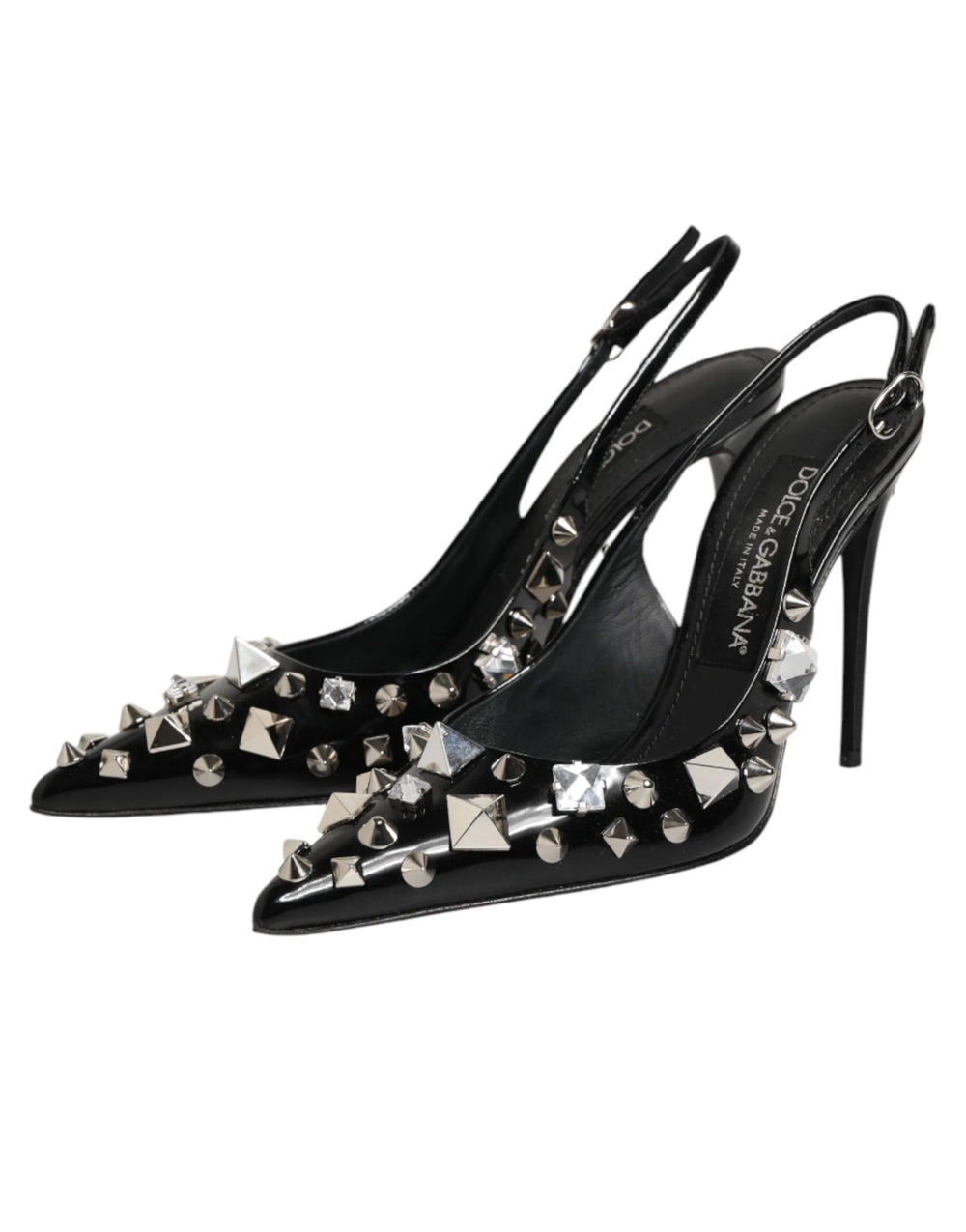 Dolce & Gabbana Black Studded Leather Heels Slingbacks Shoes - Heels