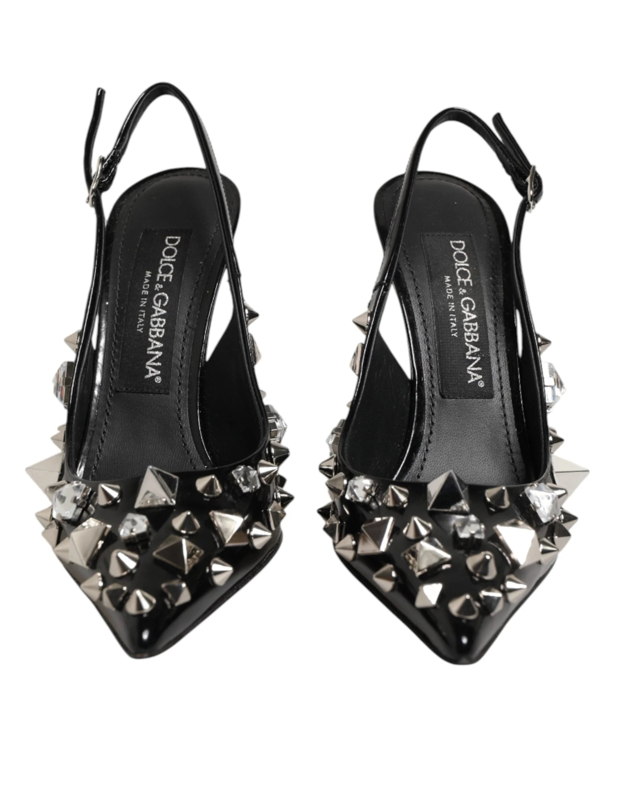Dolce & Gabbana Black Studded Leather Heels Slingbacks Shoes - Heels