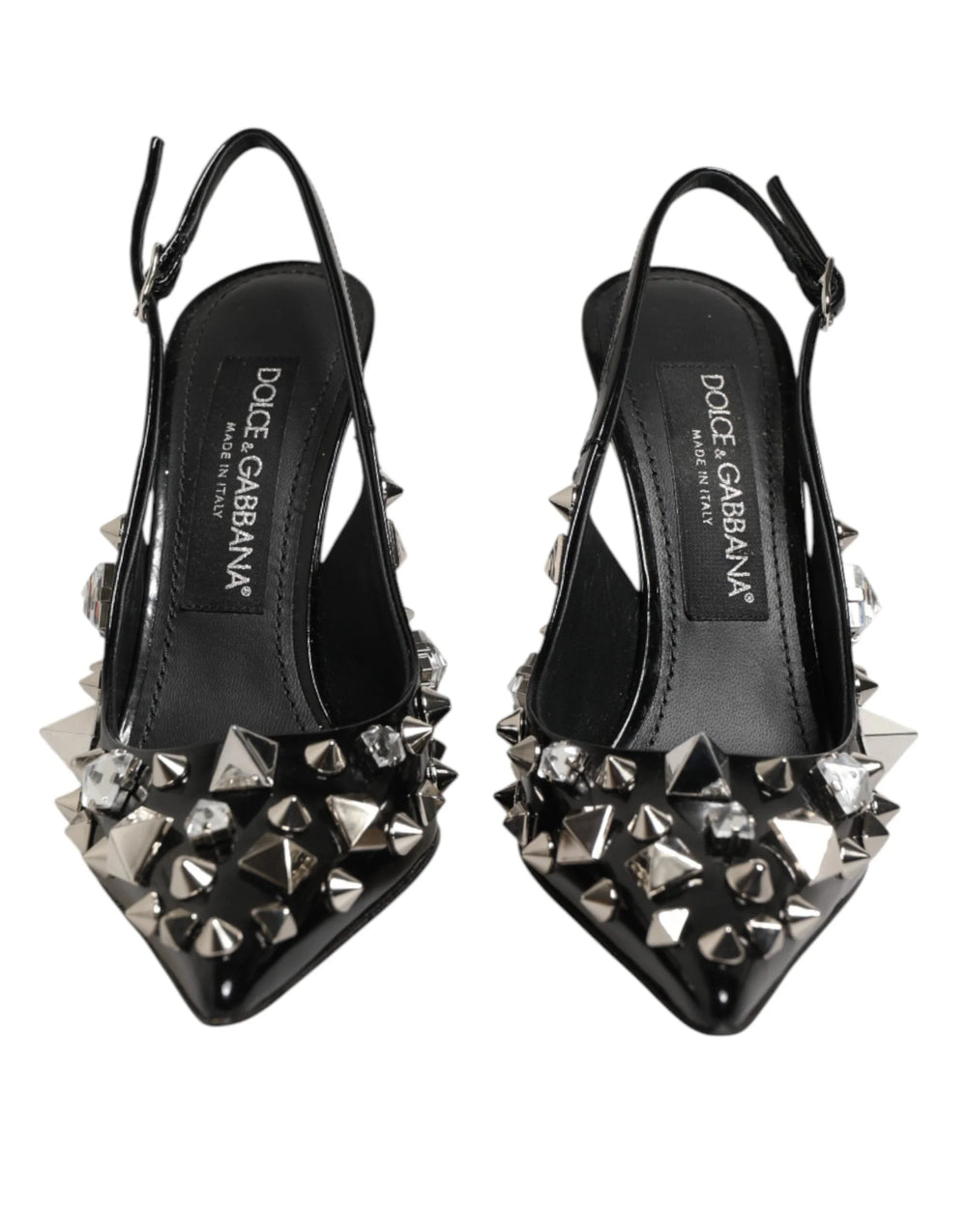 Dolce & Gabbana Black Studded Leather Heels Slingbacks Shoes - Heels