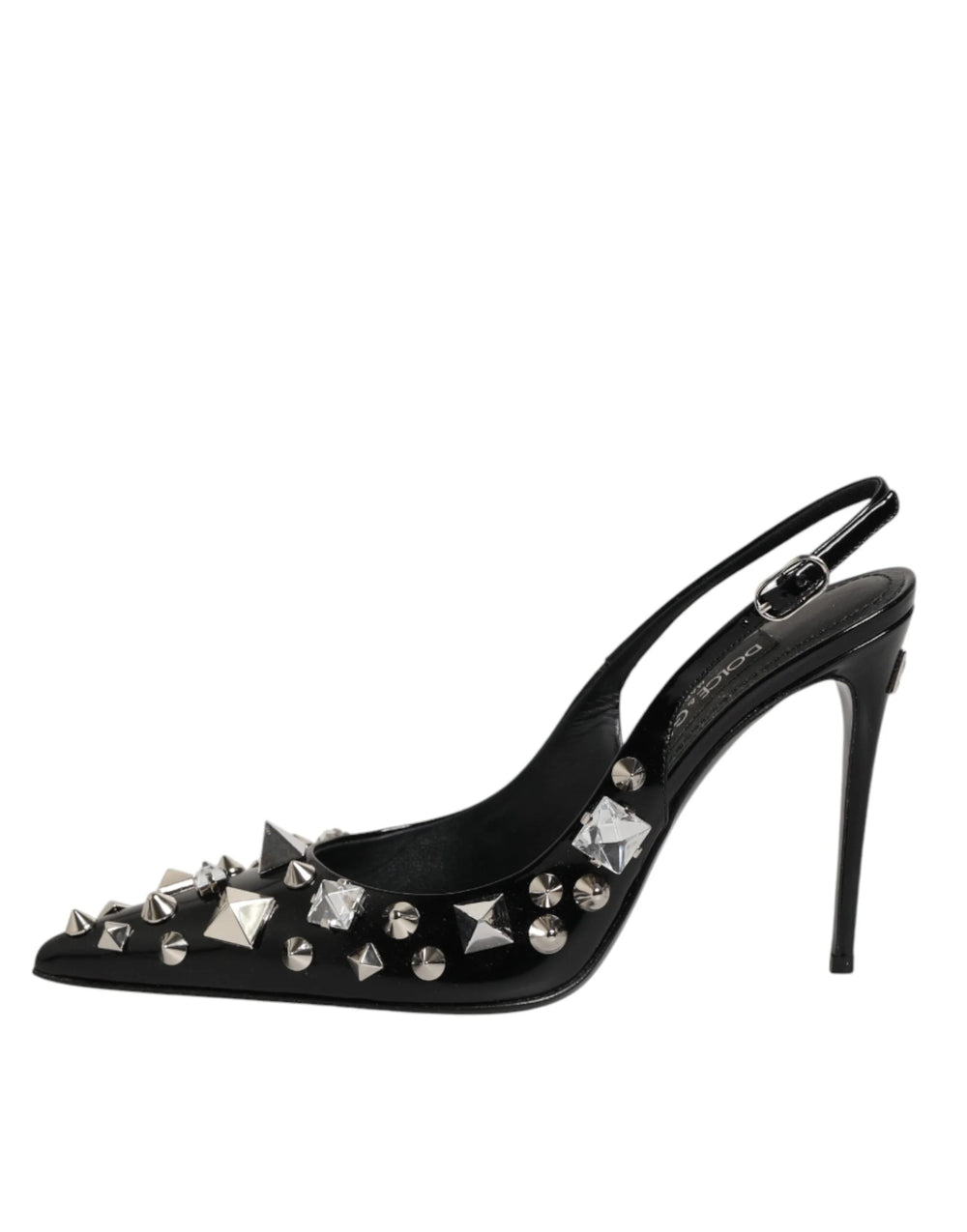 Dolce & Gabbana Black Studded Leather Heels Slingbacks Shoes - Heels