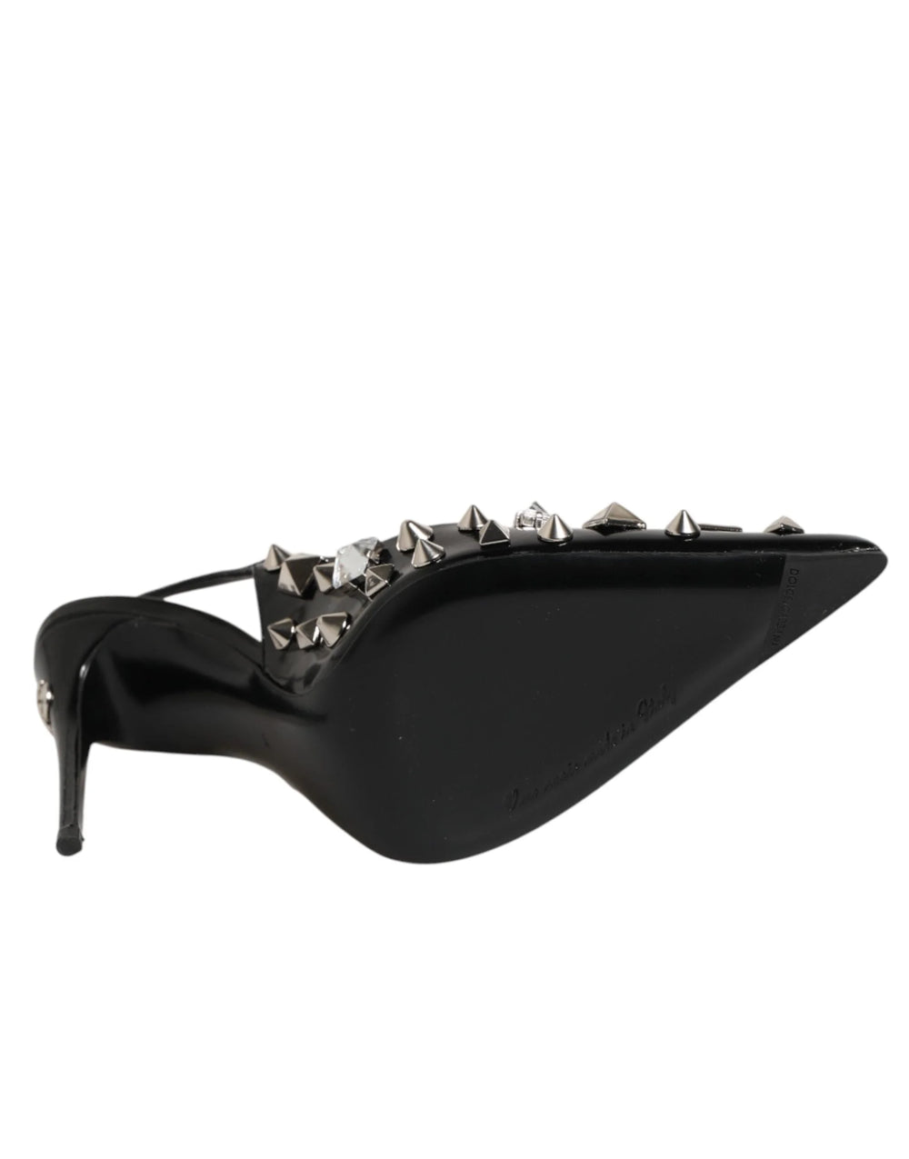 Dolce & Gabbana Black Studded Leather Heels Slingbacks Shoes - Heels