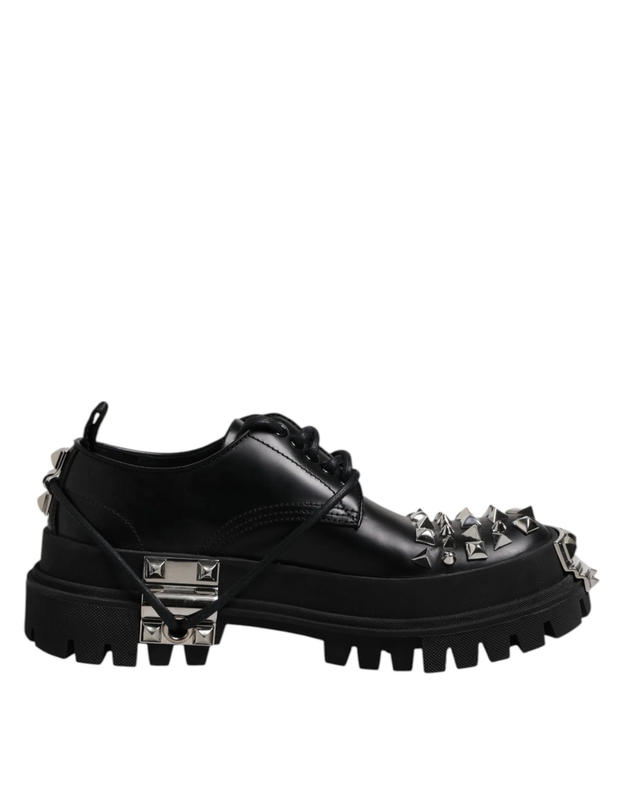 Dolce & Gabbana Black Studded Leather Hi-Trekking Derby Men Shoes
