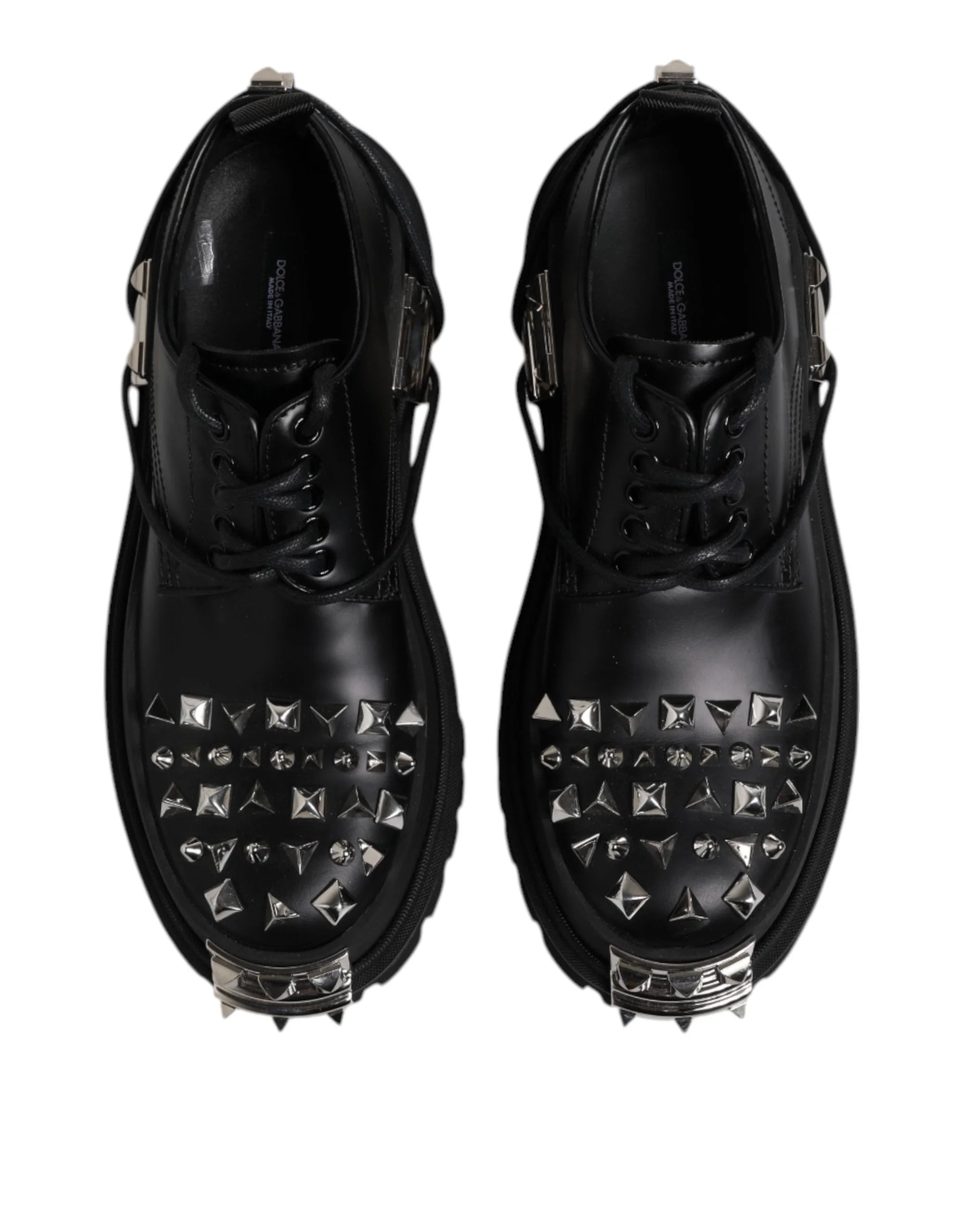 Dolce & Gabbana Black Studded Leather Hi-Trekking Derby Men Shoes