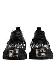 Dolce & Gabbana Black Studded Leather Hi-Trekking Derby Men Shoes
