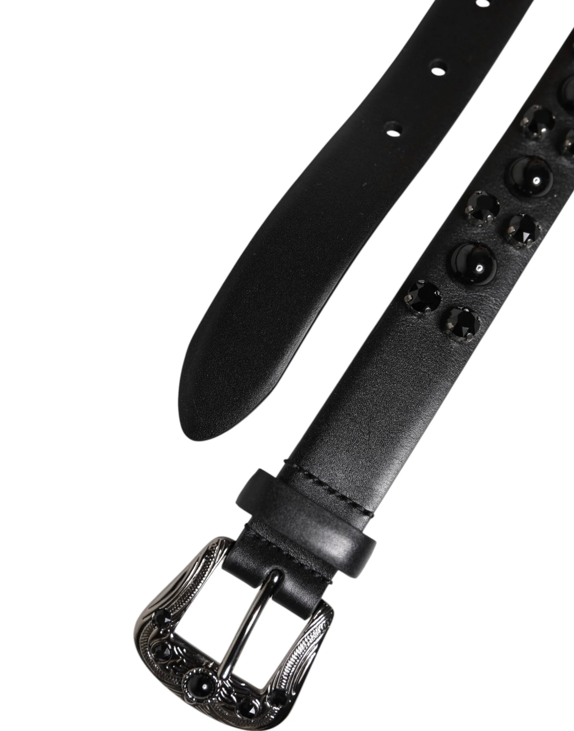 Dolce & Gabbana Black Studded Leather Metal Logo Buckle Belt - 90 cm / 36 Inches - Belts