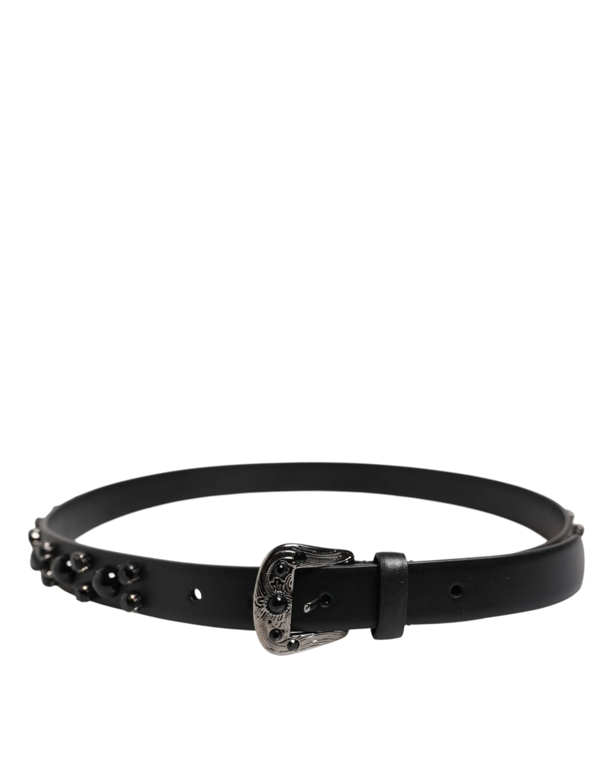 Dolce & Gabbana Black Studded Leather Metal Logo Buckle Belt - 90 cm / 36 Inches - Belts