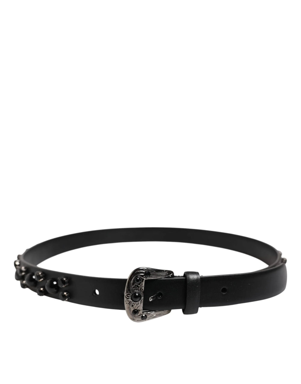 Dolce & Gabbana Black Studded Leather Metal Logo Buckle Belt - 90 cm / 36 Inches - Belts