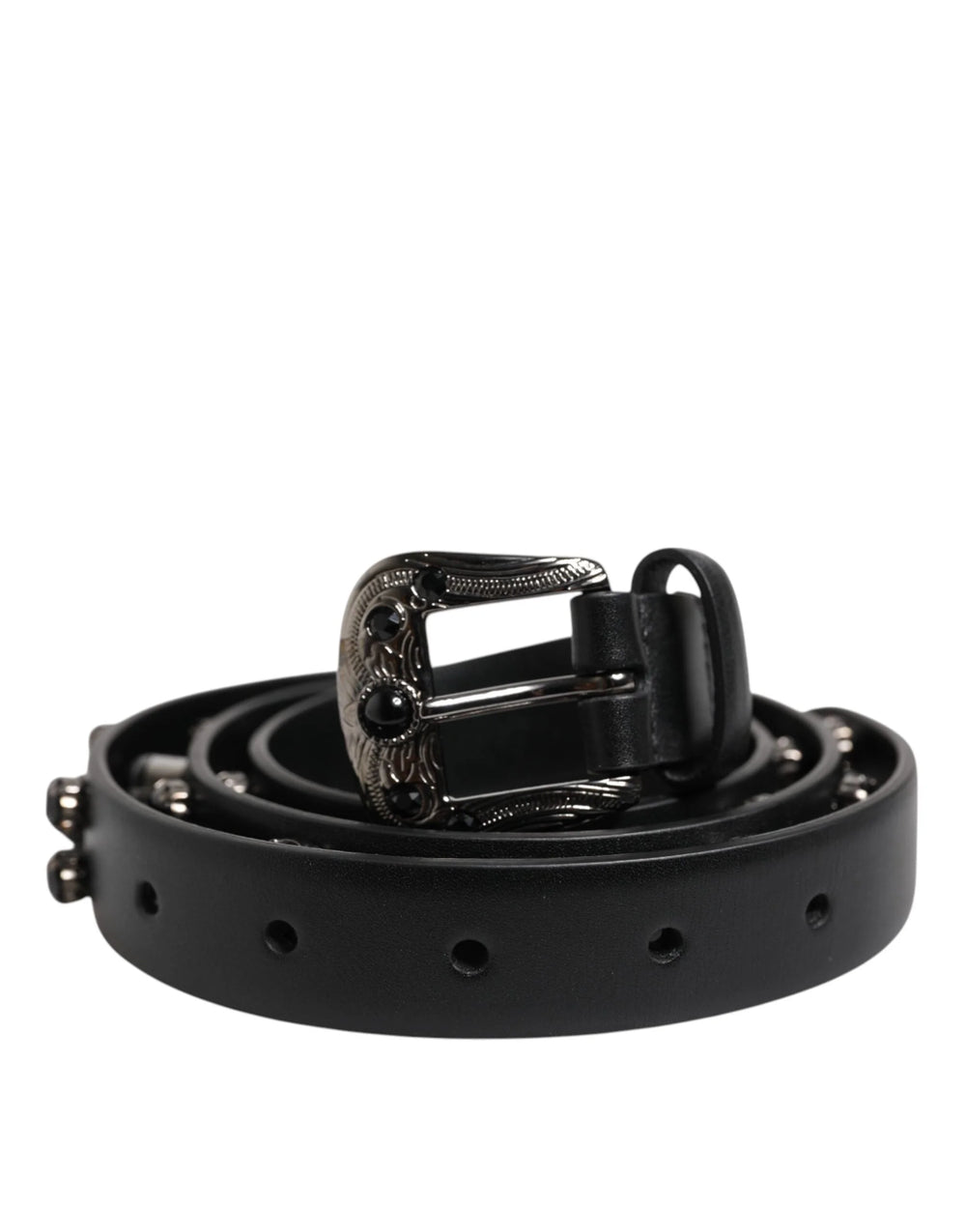 Dolce & Gabbana Black Studded Leather Metal Logo Buckle Belt - 90 cm / 36 Inches - Belts