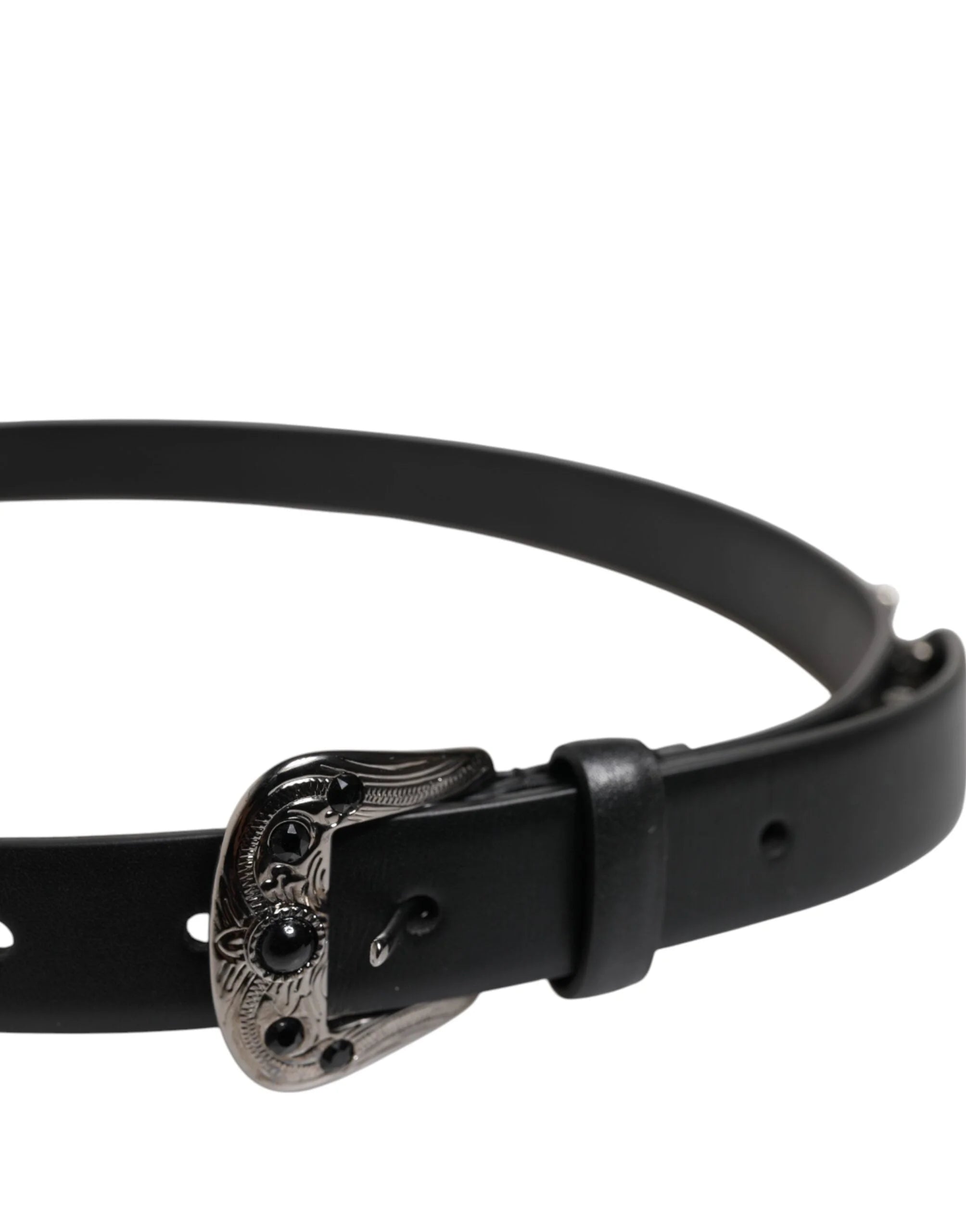 Dolce & Gabbana Black Studded Leather Metal Logo Buckle Belt - 90 cm / 36 Inches - Belts