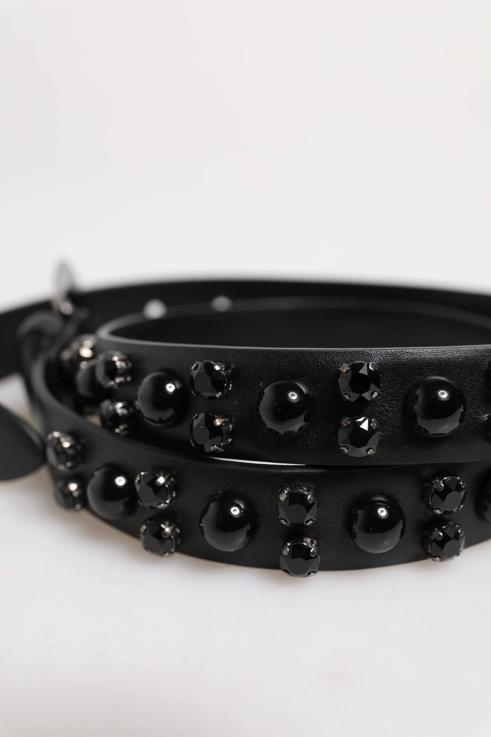 Dolce & Gabbana Black Studded Leather Metal Logo Buckle Belt - 90 cm / 36 Inches - Belts