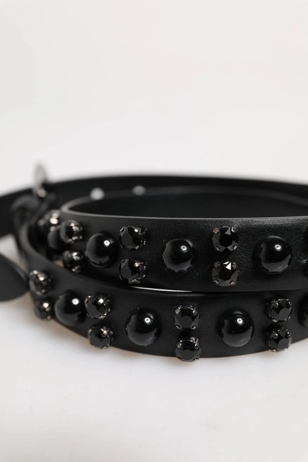 Dolce & Gabbana Black Studded Leather Metal Logo Buckle Belt - 90 cm / 36 Inches - Belts