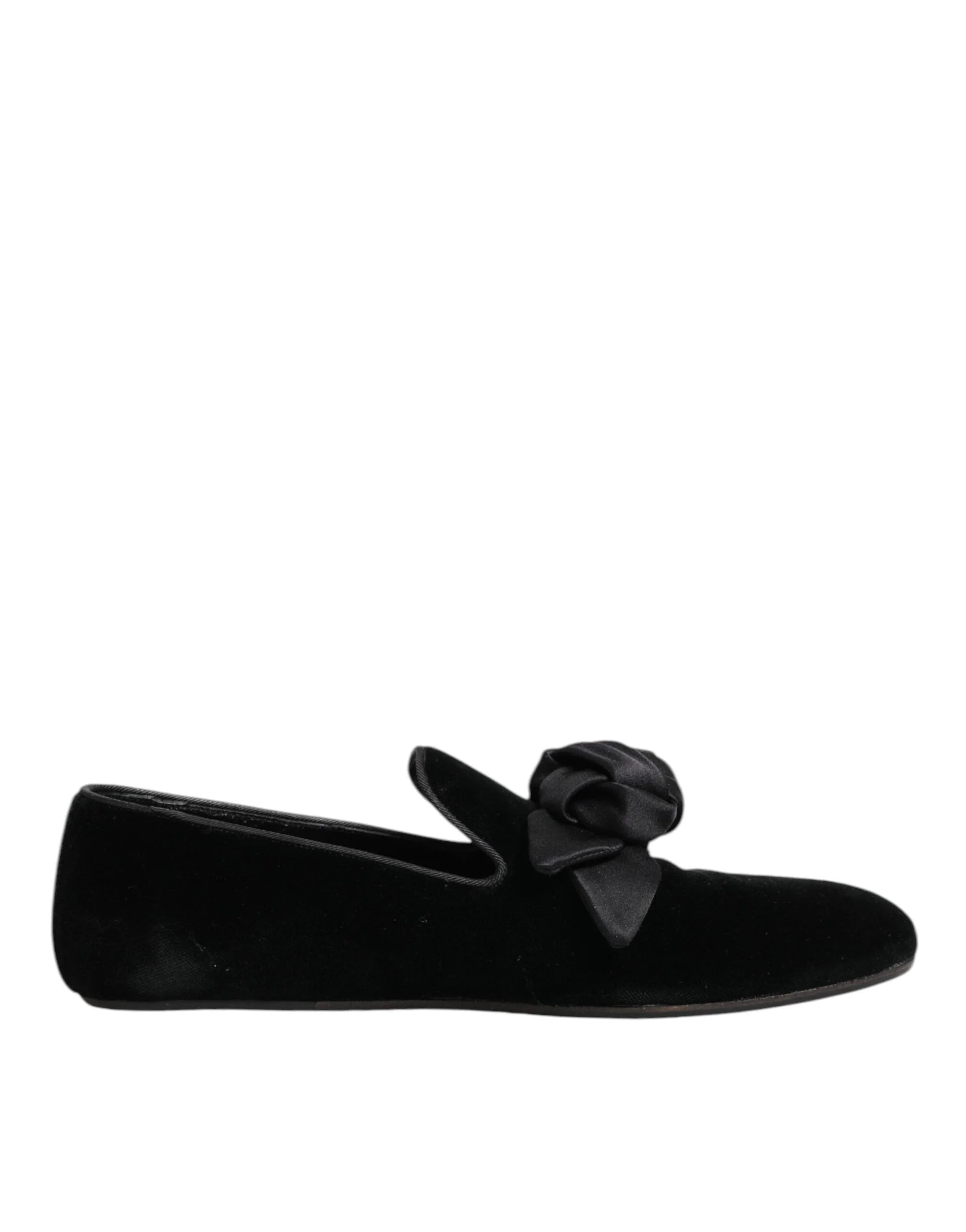 Dolce & Gabbana Black Suede Cotton Rose Slip On Loafers Shoes - EU43/US10