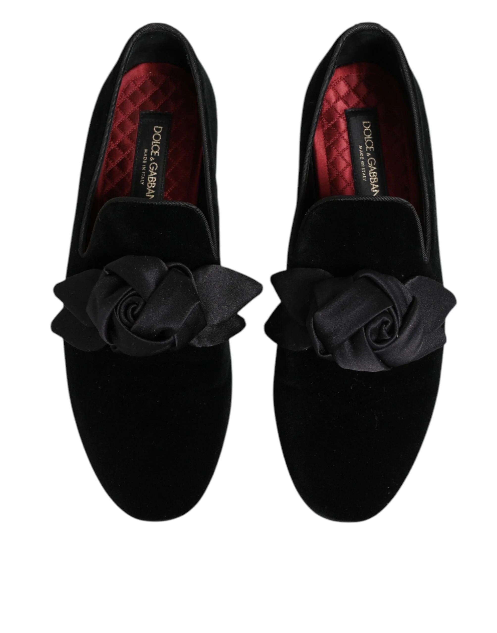 Dolce & Gabbana Black Suede Cotton Rose Slip On Loafers Shoes - EU43/US10 - Flats