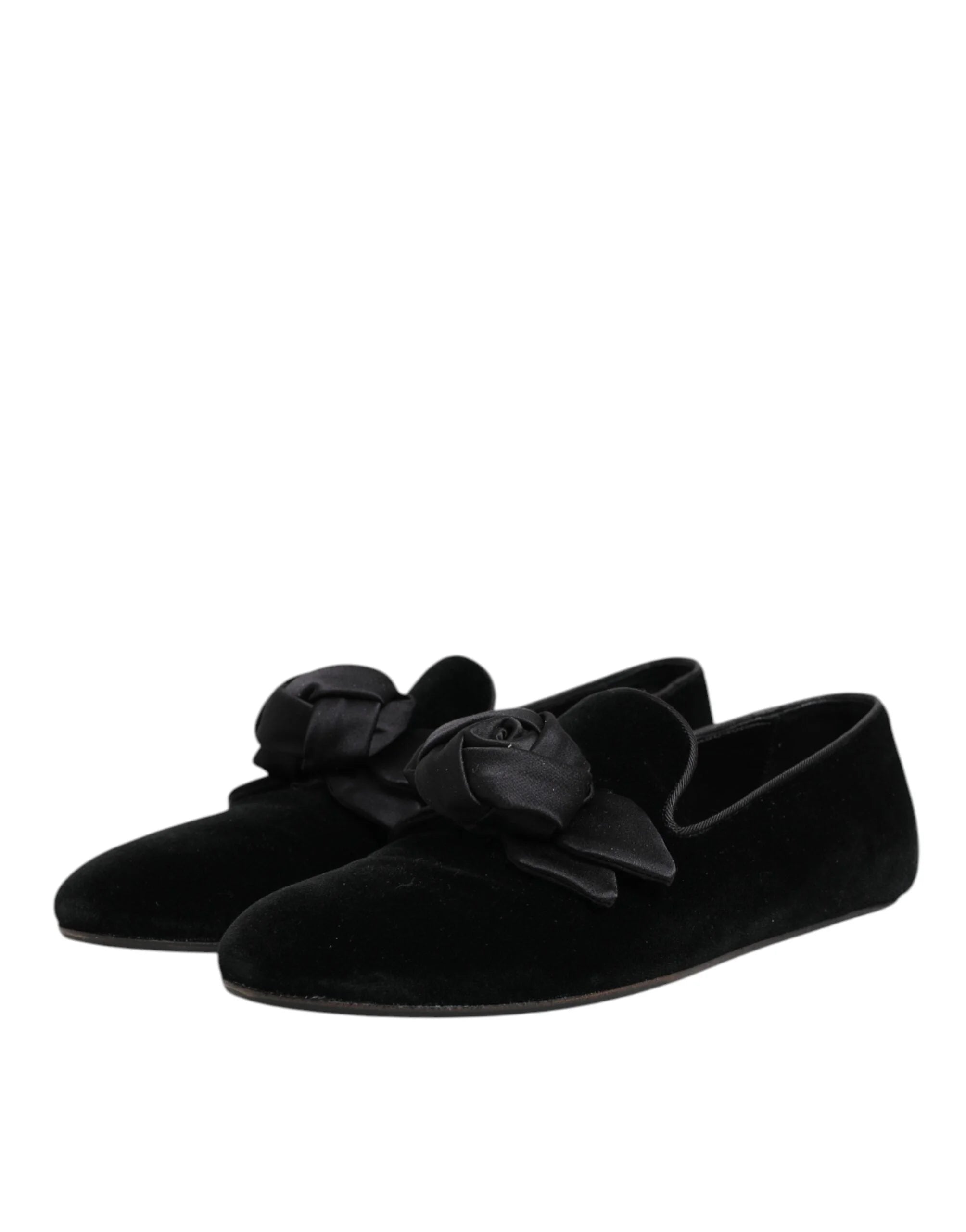 Dolce & Gabbana Black Suede Cotton Rose Slip On Loafers Shoes - EU43/US10 - Flats