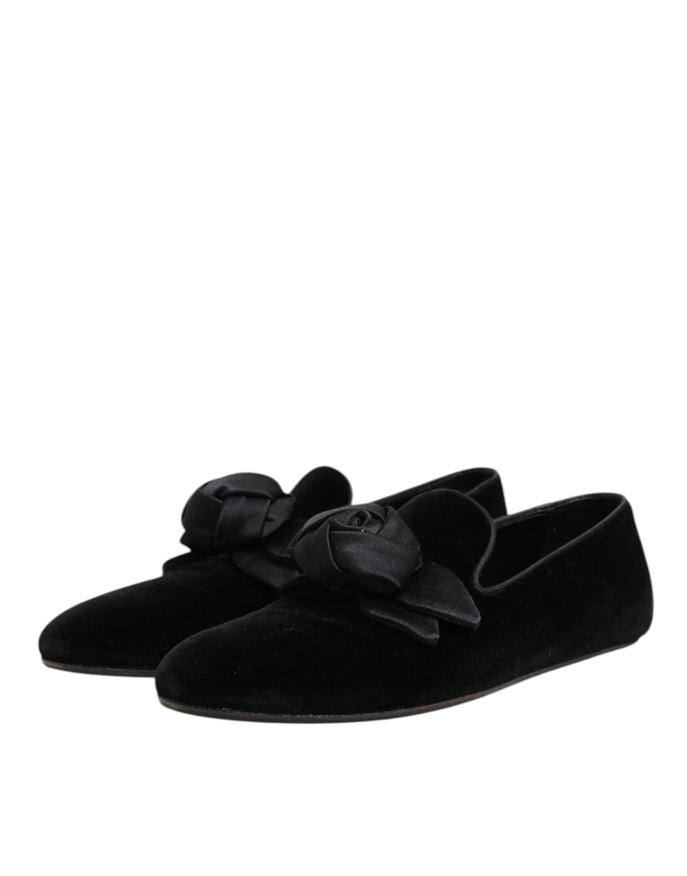 Dolce & Gabbana Black Suede Cotton Rose Slip On Loafers Shoes - EU43/US10 - Flats