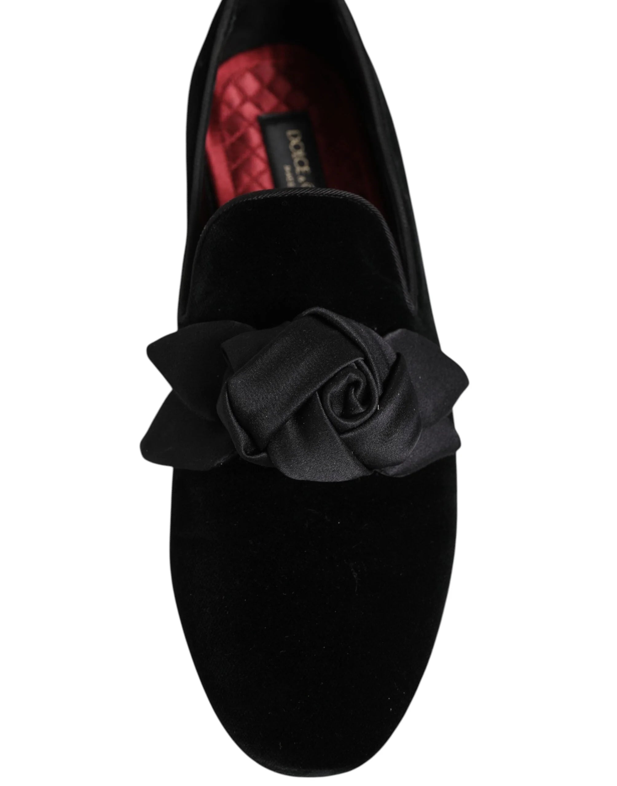 Dolce & Gabbana Black Suede Cotton Rose Slip On Loafers Shoes - EU43/US10
