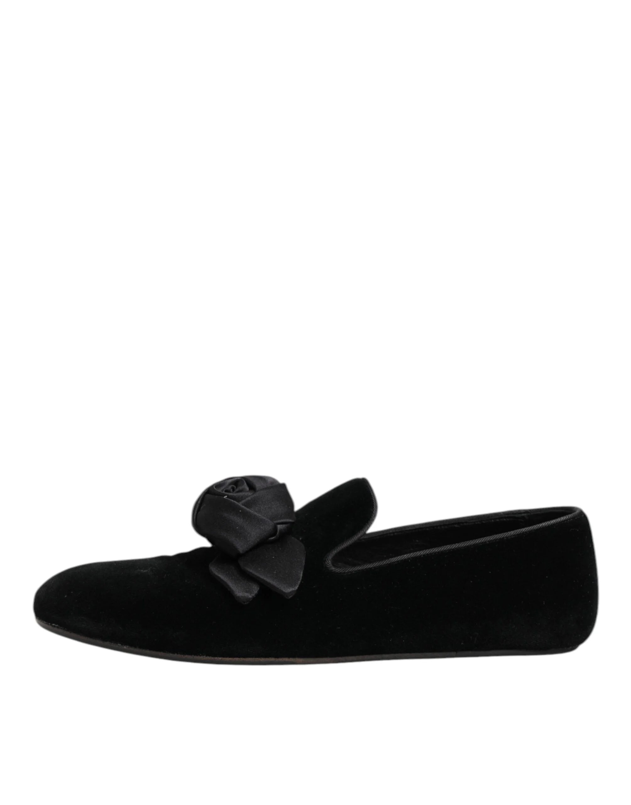 Dolce & Gabbana Black Suede Cotton Rose Slip On Loafers Shoes - EU43/US10 - Flats