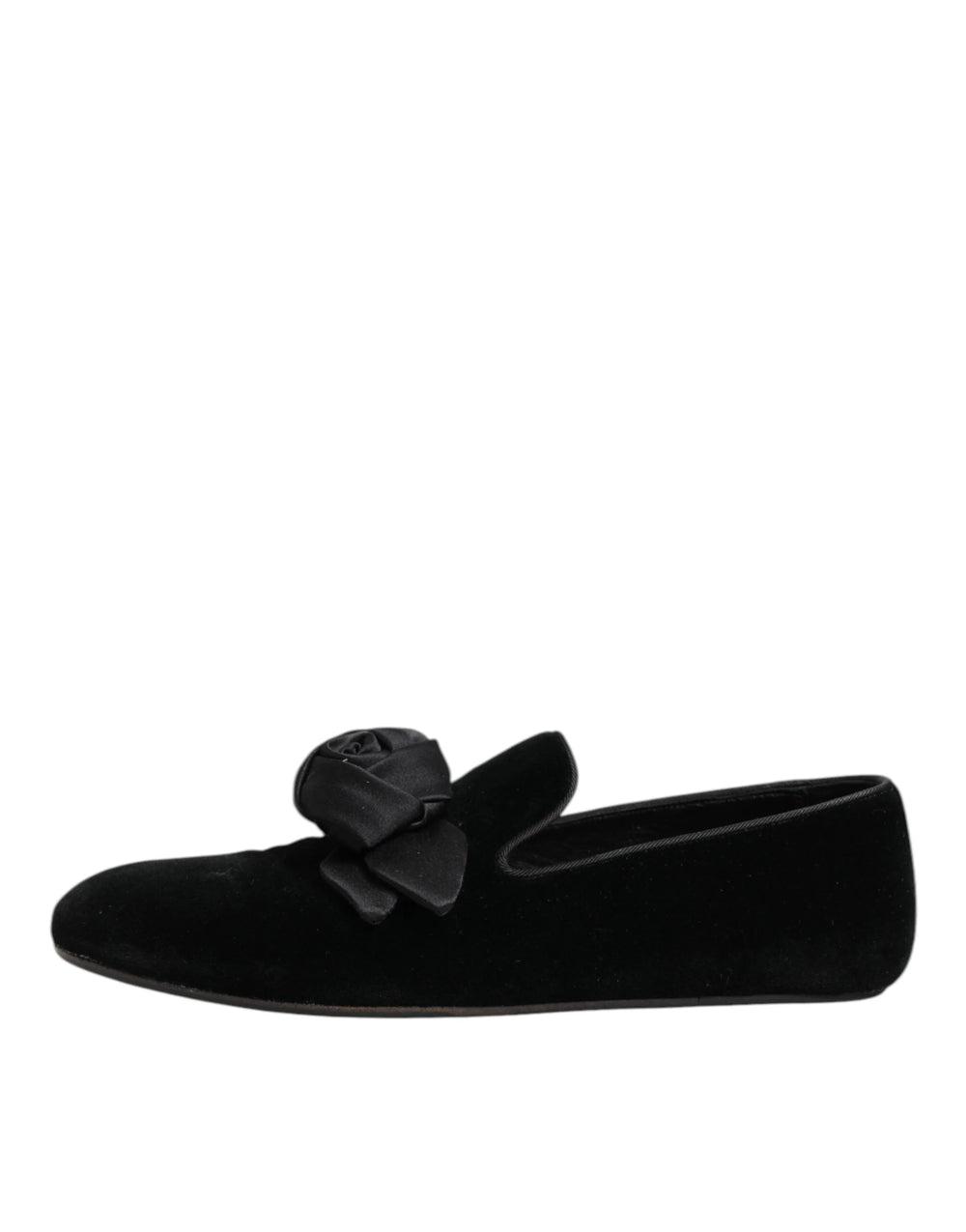 Dolce & Gabbana Black Suede Cotton Rose Slip On Loafers Shoes - EU43/US10
