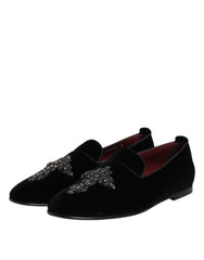 Dolce & Gabbana Black Suede Cross Slip On Loafers Dress Shoes - Flats