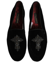 Dolce & Gabbana Black Suede Embellished Dress Loafers Shoes - EU45/US12
