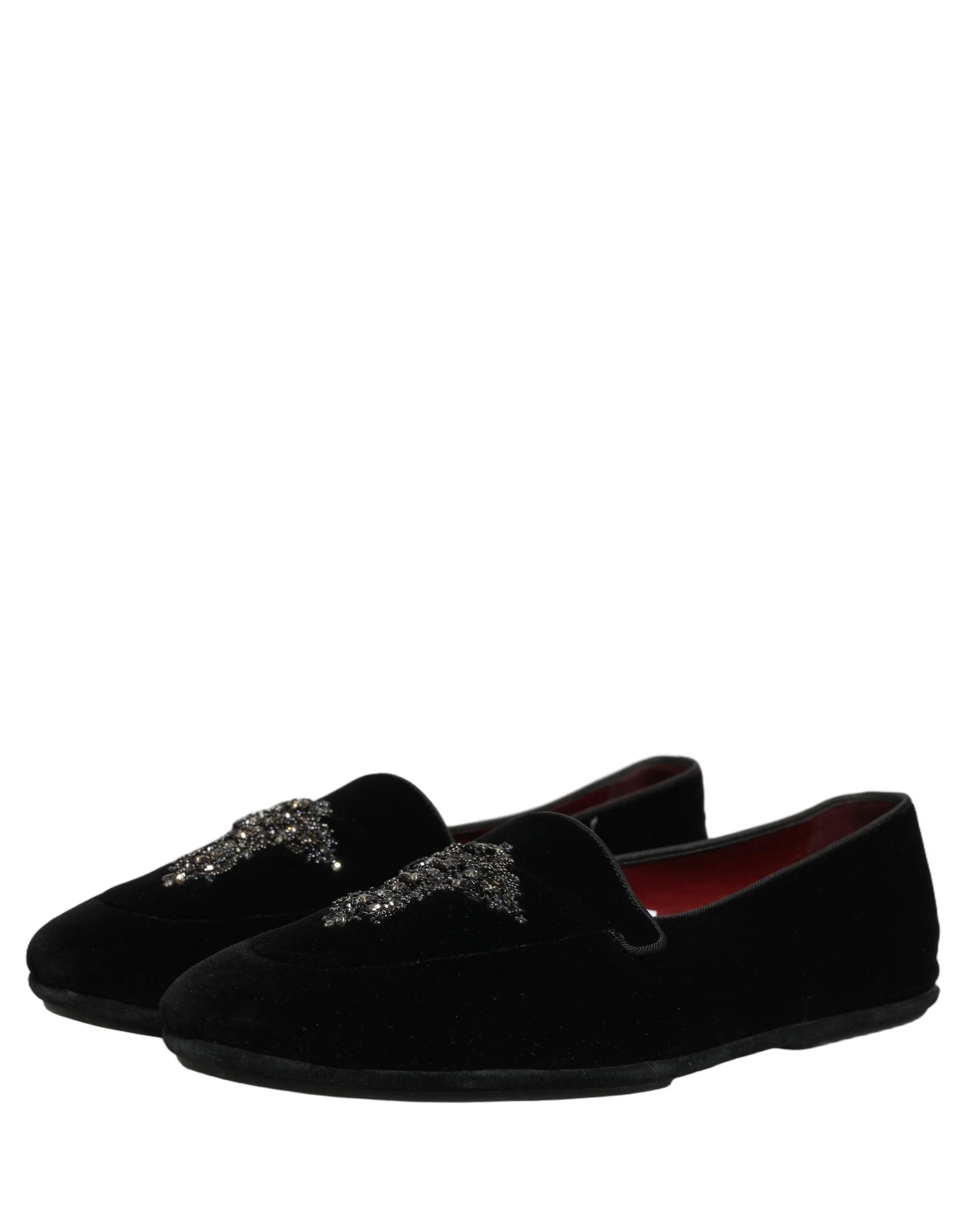 Dolce & Gabbana Black Suede Embellished Dress Loafers Shoes - EU45/US12