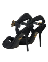 Dolce & Gabbana Black Suede Embellished Heels Sandals Shoes - Sandals