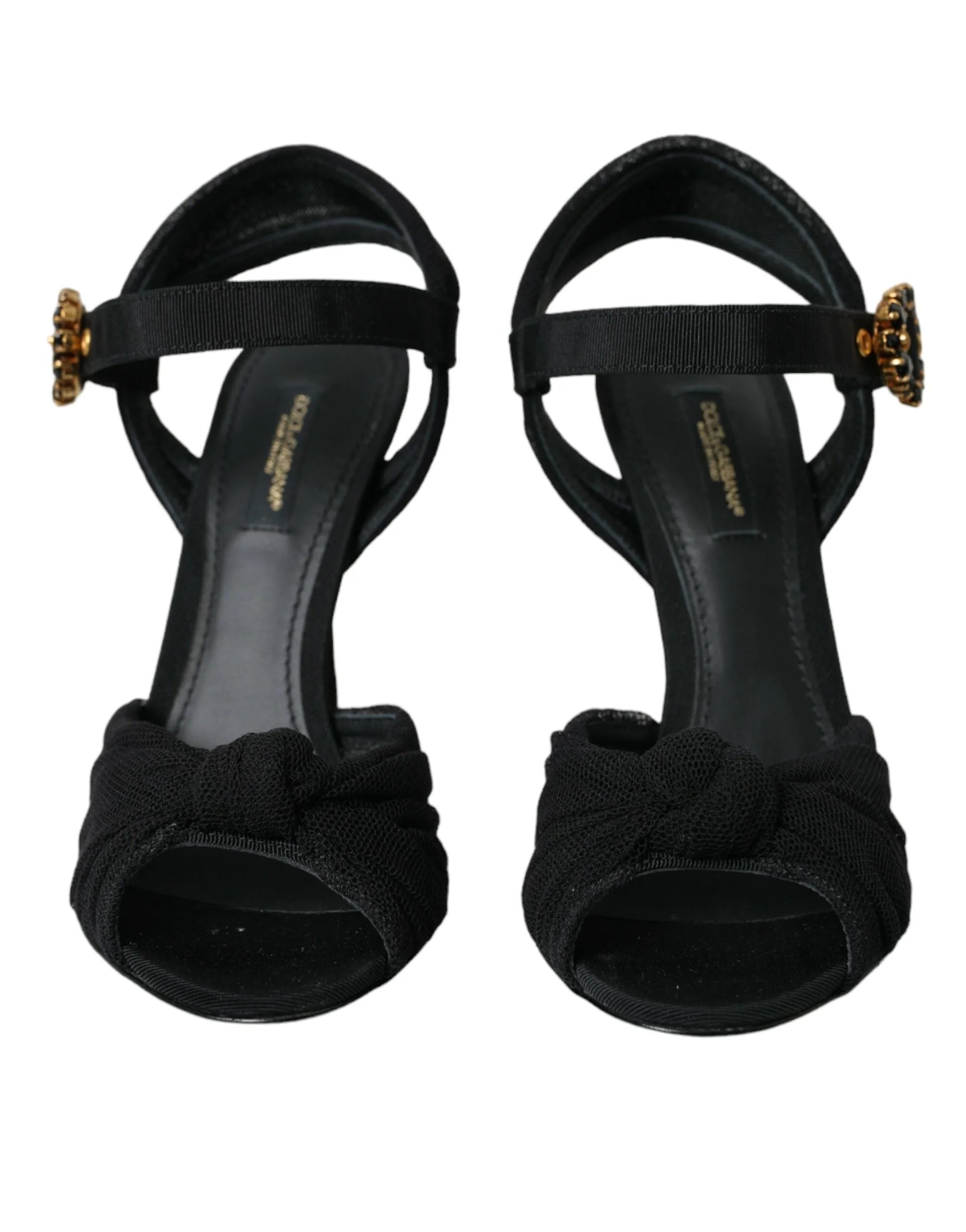 Dolce & Gabbana Black Suede Embellished Heels Sandals Shoes - Sandals