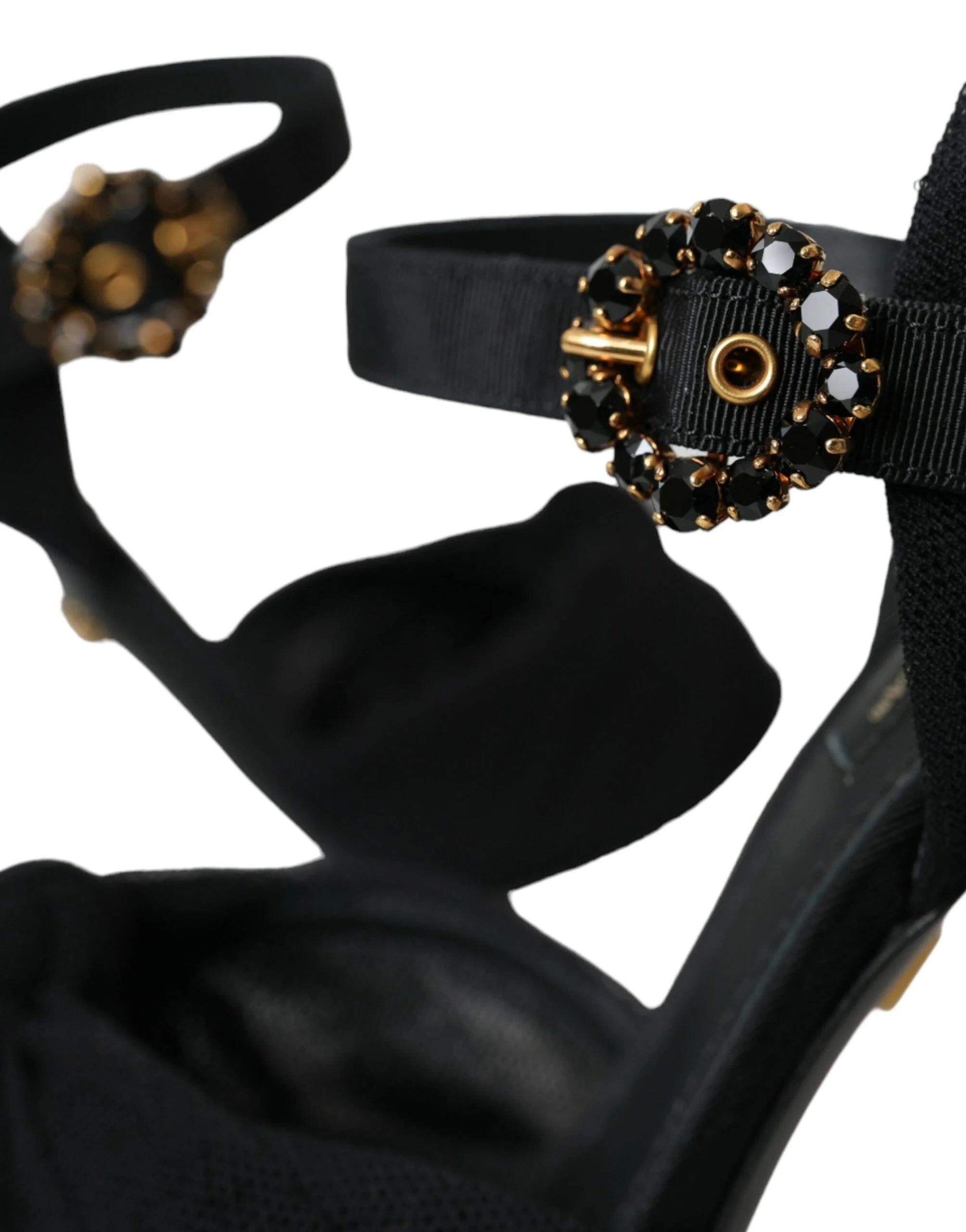 Dolce & Gabbana Black Suede Embellished Heels Sandals Shoes - Sandals