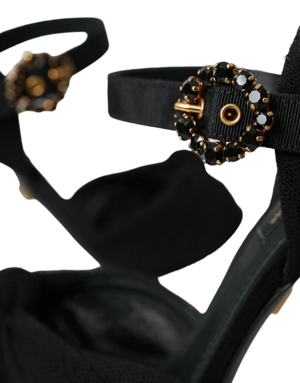 Dolce & Gabbana Black Suede Embellished Heels Sandals Shoes - Sandals