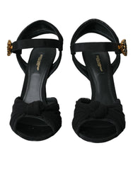 Dolce & Gabbana Black Suede Embellished Heels Sandals Shoes - EU36.5/US6